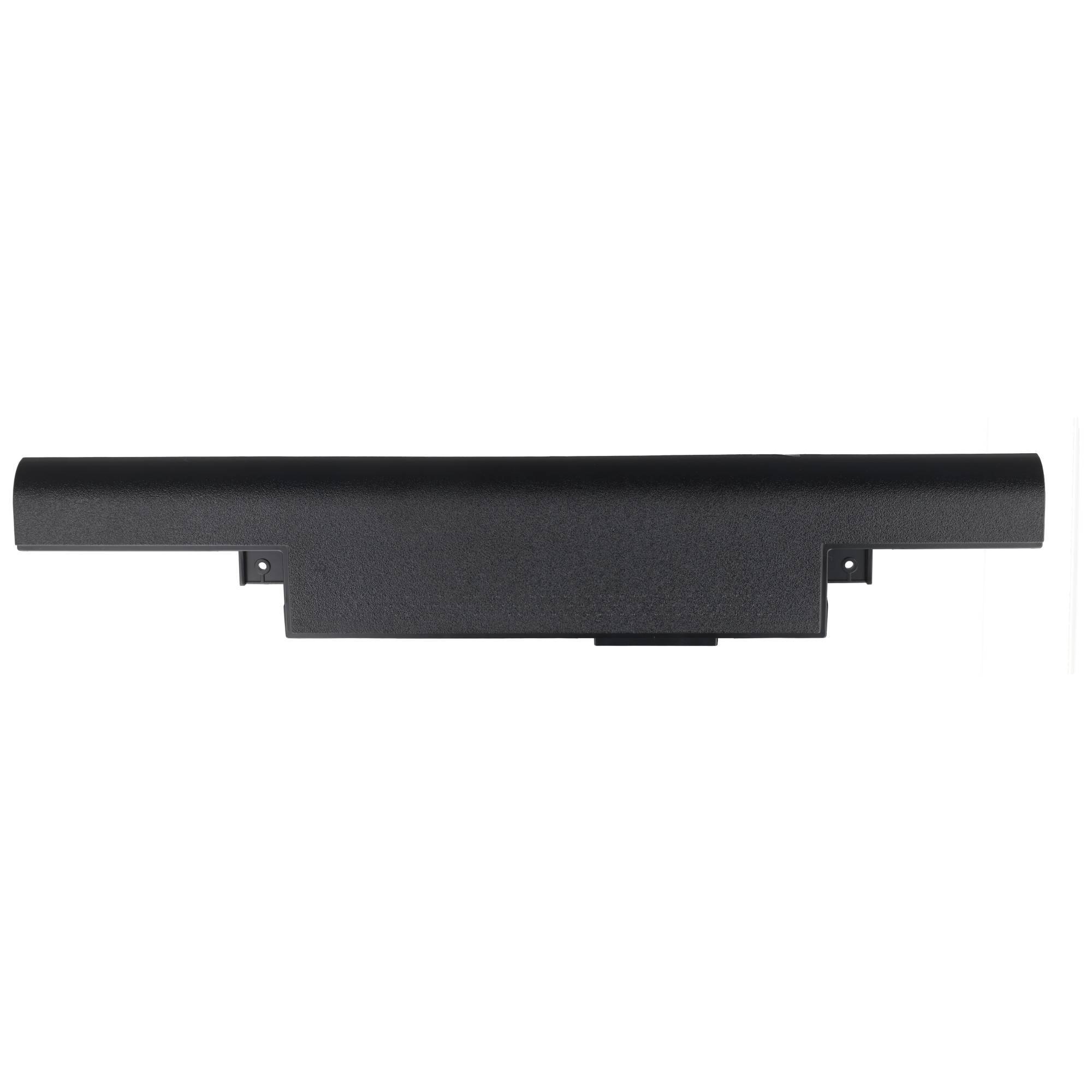 Schwarze zylindrische Wandmontageklammer oder -abdeckung mit einem rechteckigen Mittelteil und zwei kleinen seitlichen Montagelaschen auf weißem Hintergrund.