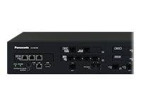 Vorderansicht eines schwarzen Panasonic-Elektronikgeräts mit mehreren Eingangsbuchsen, Tasten und Steuerbeschriftungen auf der Frontplatte.