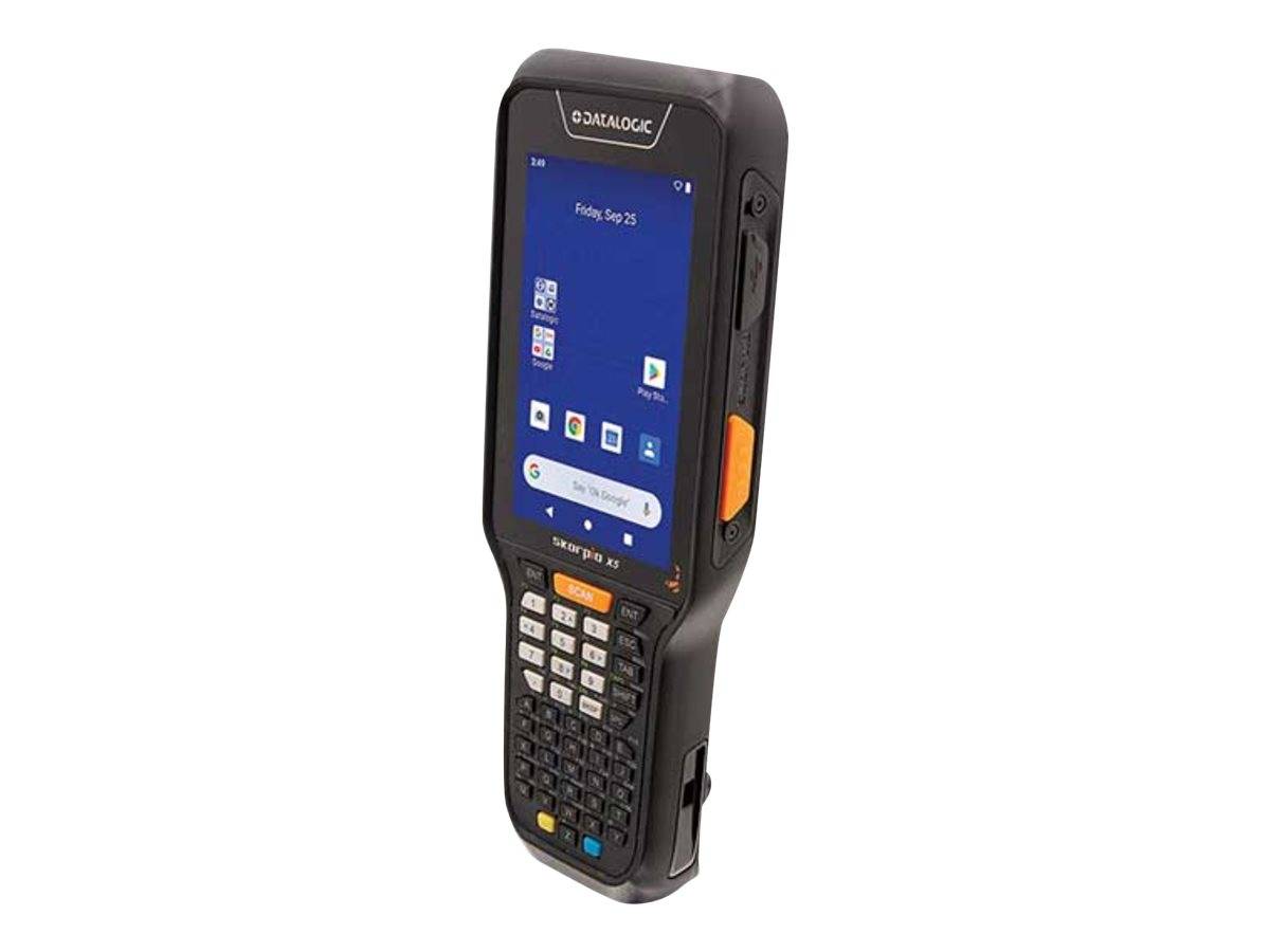 Tragbarer robuster Barcode-Scanner-Computer mit Touchscreen und physischer Tastatur, isoliert auf weißem Hintergrund dargestellt.