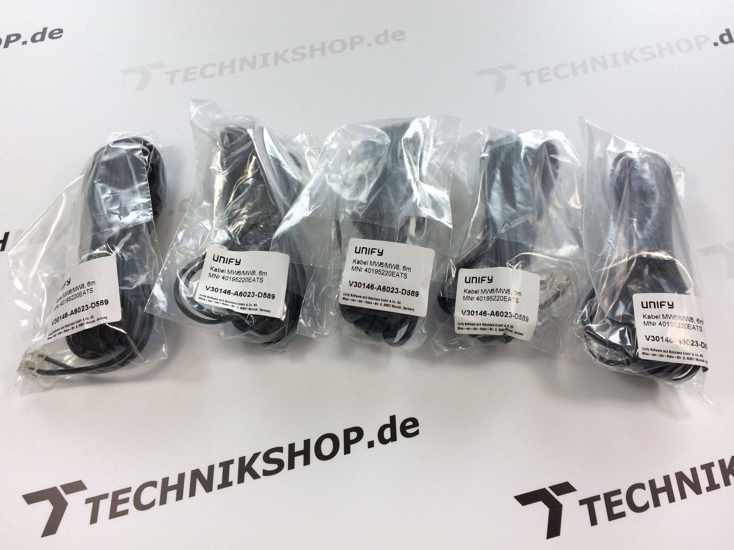 5x UNIFY Anschlussschnur 6m MW6 / MW8 RJ11 / RJ45 schwarz V30146-A6023-D589