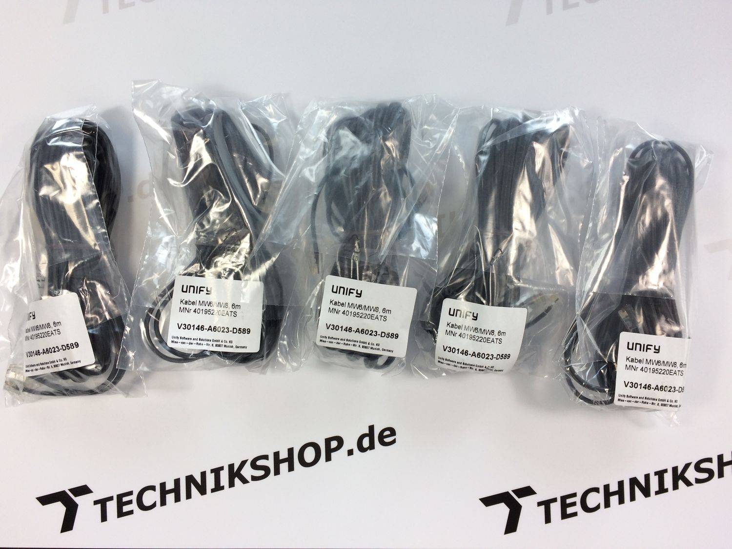 5x UNIFY Anschlussschnur 6m MW6 / MW8 RJ11 / RJ45 schwarz V30146-A6023-D589