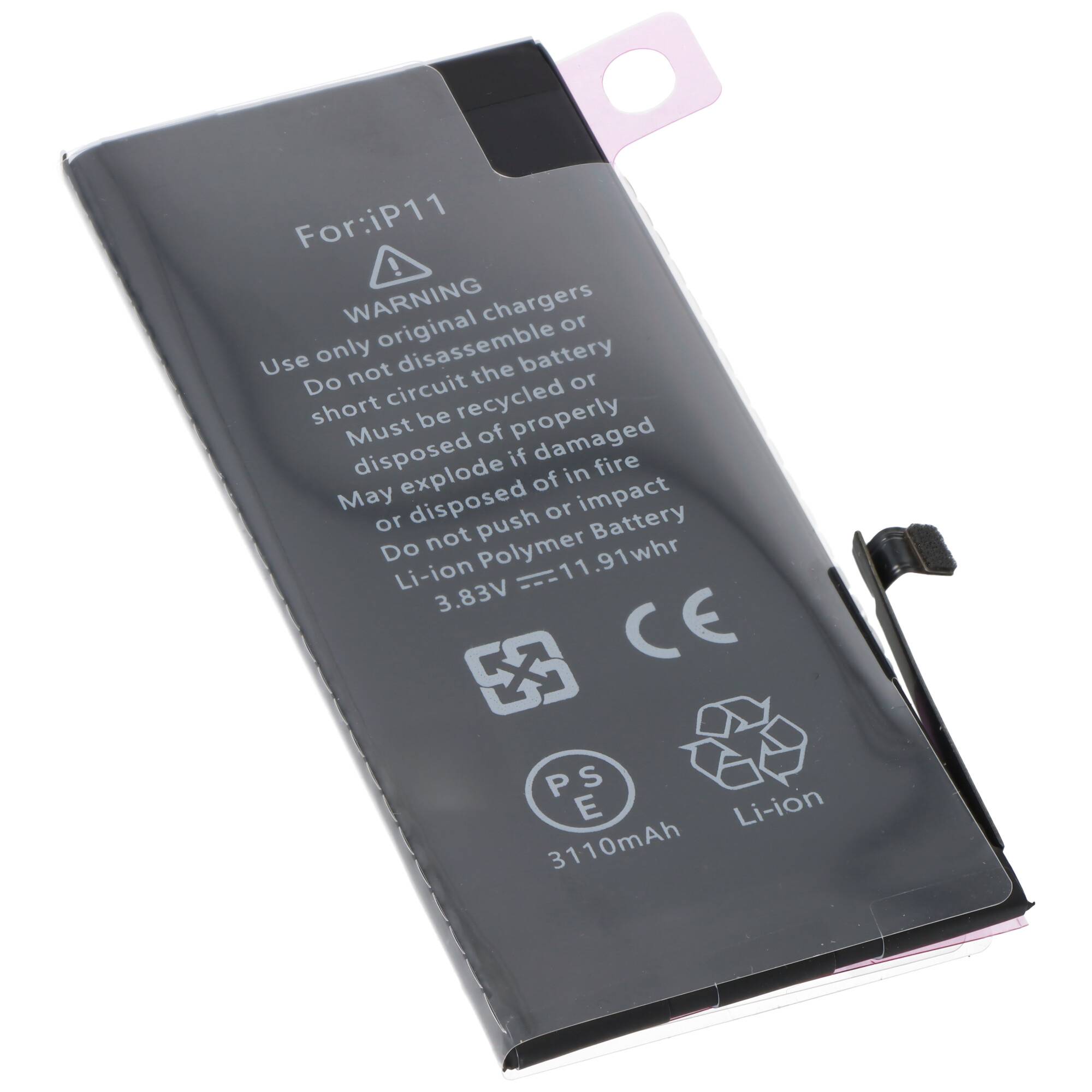Akku passend für Apple iPhone 11, Li-Polymer, 3,83V, 3110mAh, 11,9Wh, built-in, ohne Werkzeug - without battery health i