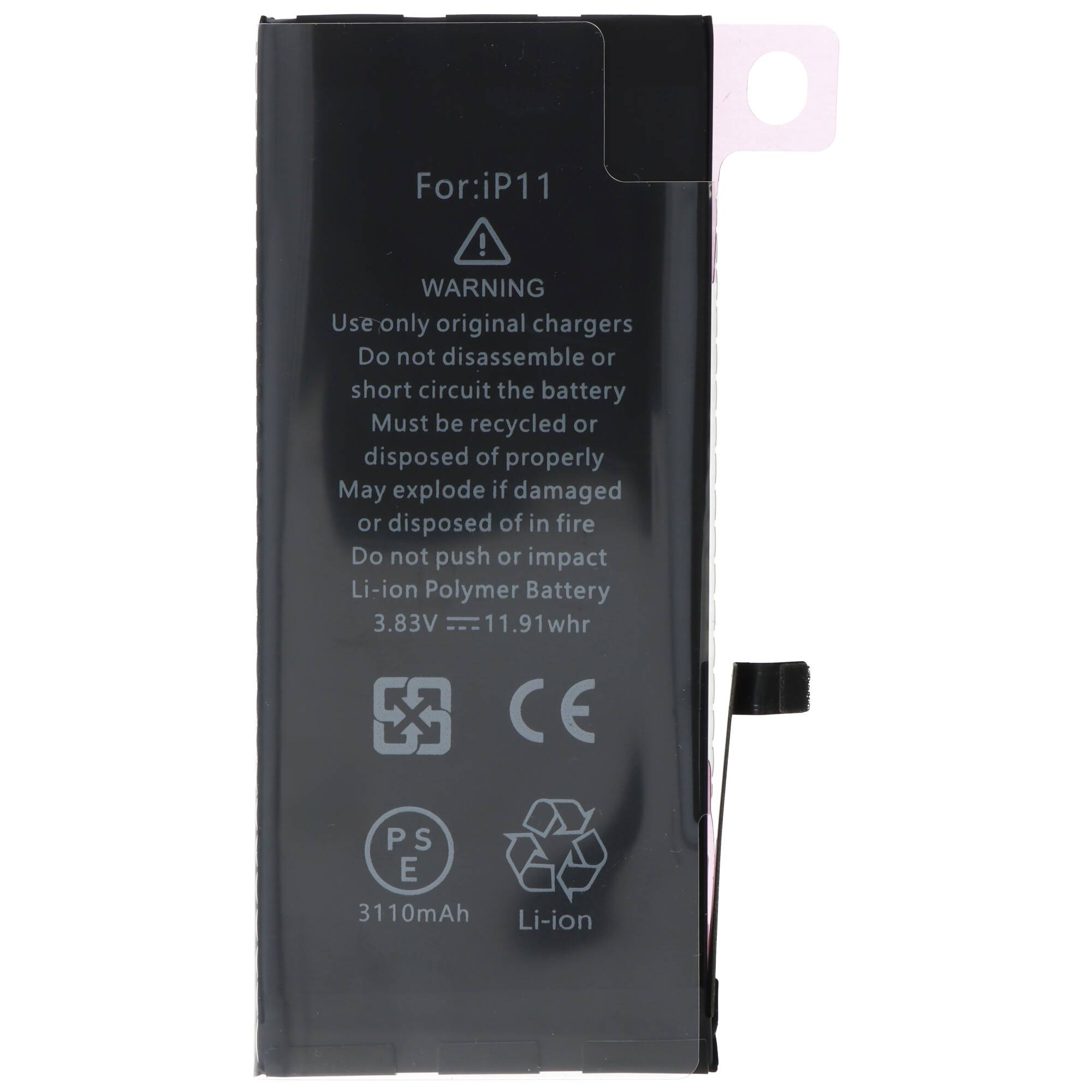 Akku passend für Apple iPhone 11, Li-Polymer, 3,83V, 3110mAh, 11,9Wh, built-in, ohne Werkzeug - without battery health i