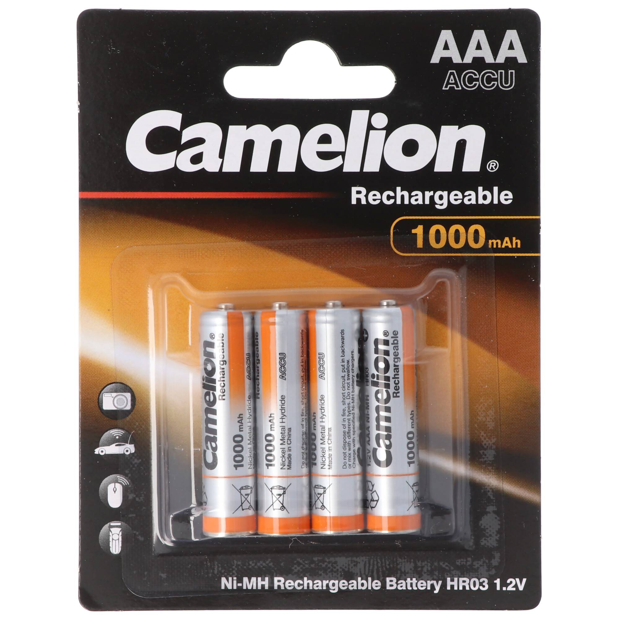 Camelion AAA, Micro, LR03, HR04, NiMH Akku mit bis zu 1000mAh, 4er Blisterverpackung