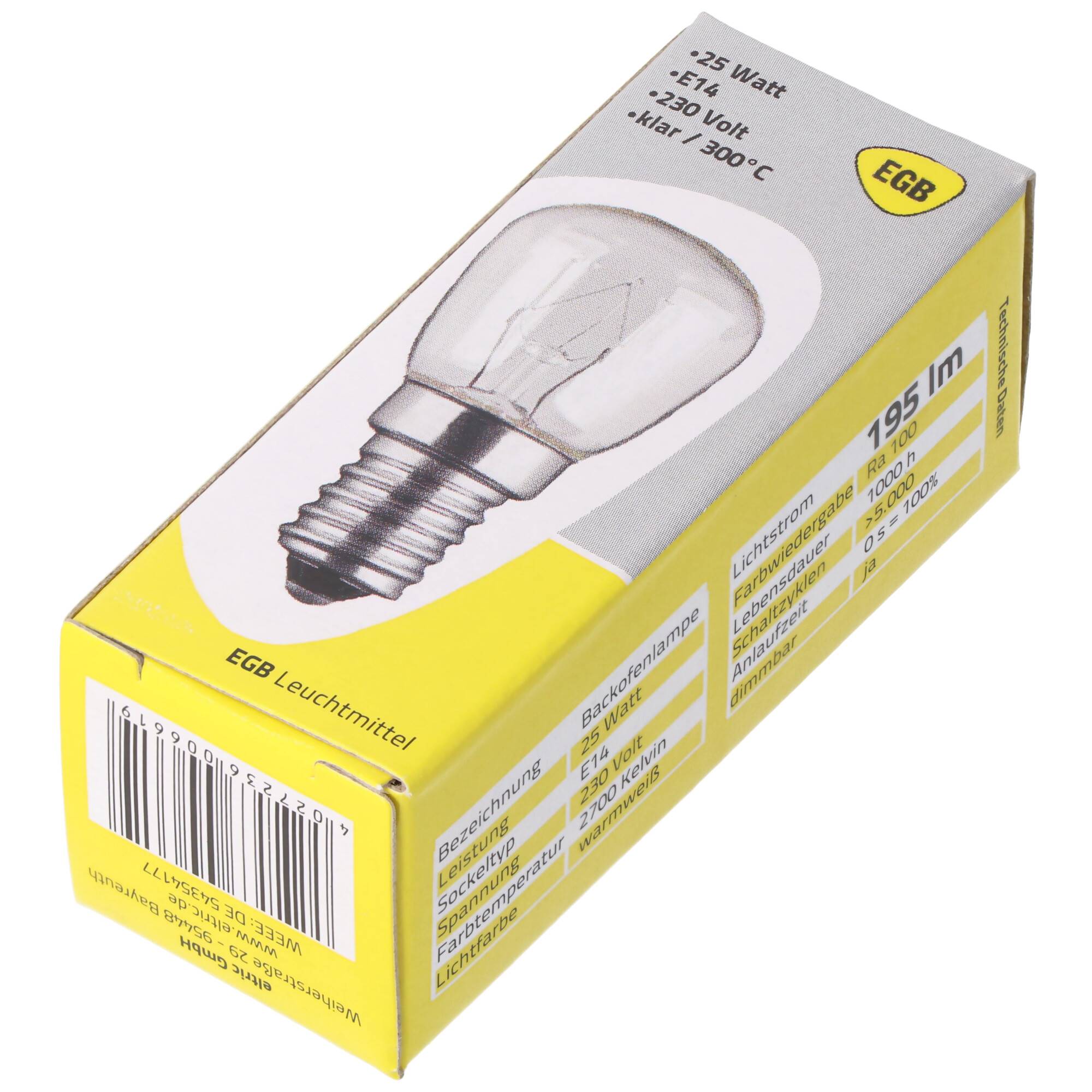 Backofenlampe E14 mit 25 Watt temperaturfest bis 300°C