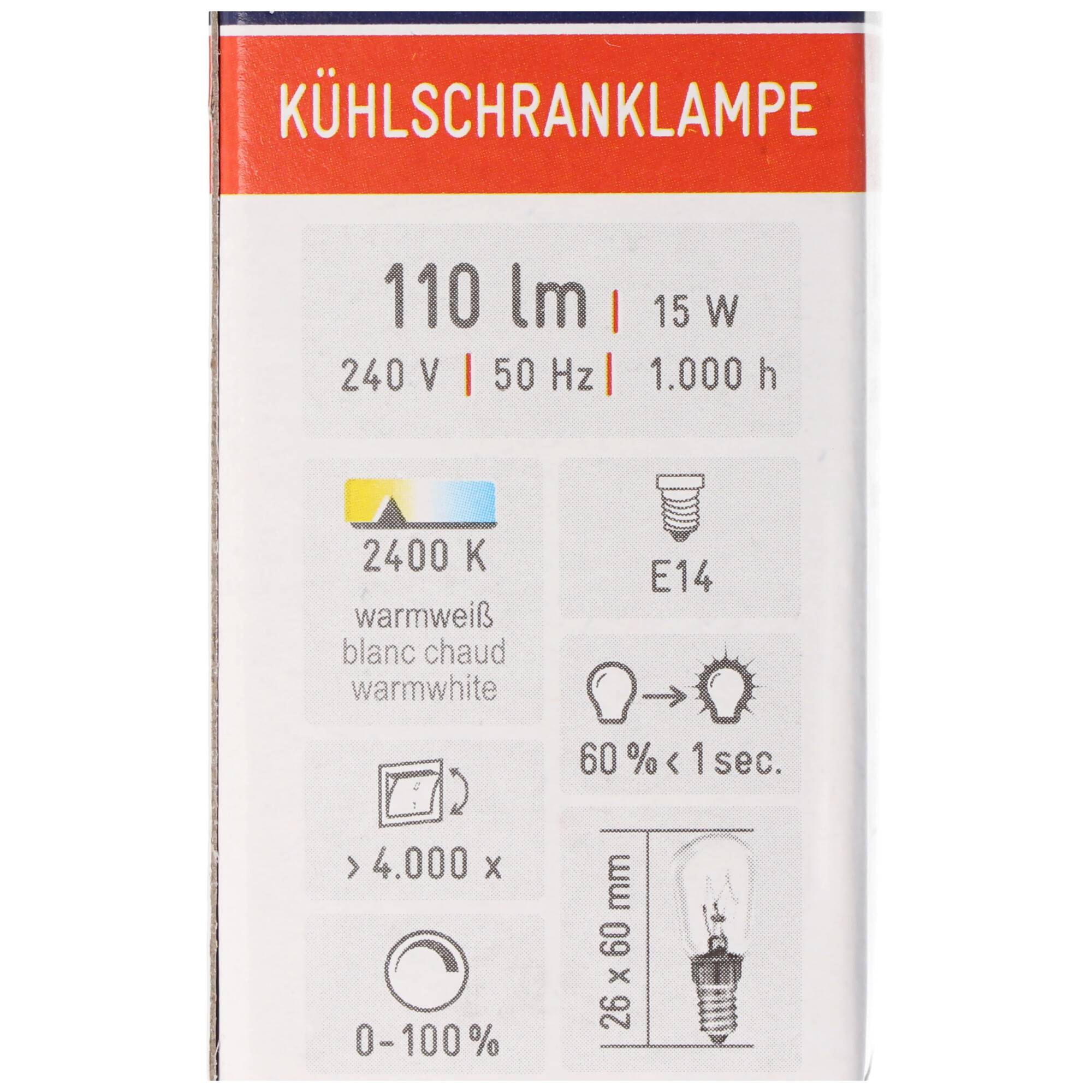 Backofenlampe E14, 15 Watt temperaturfest bis 300°C