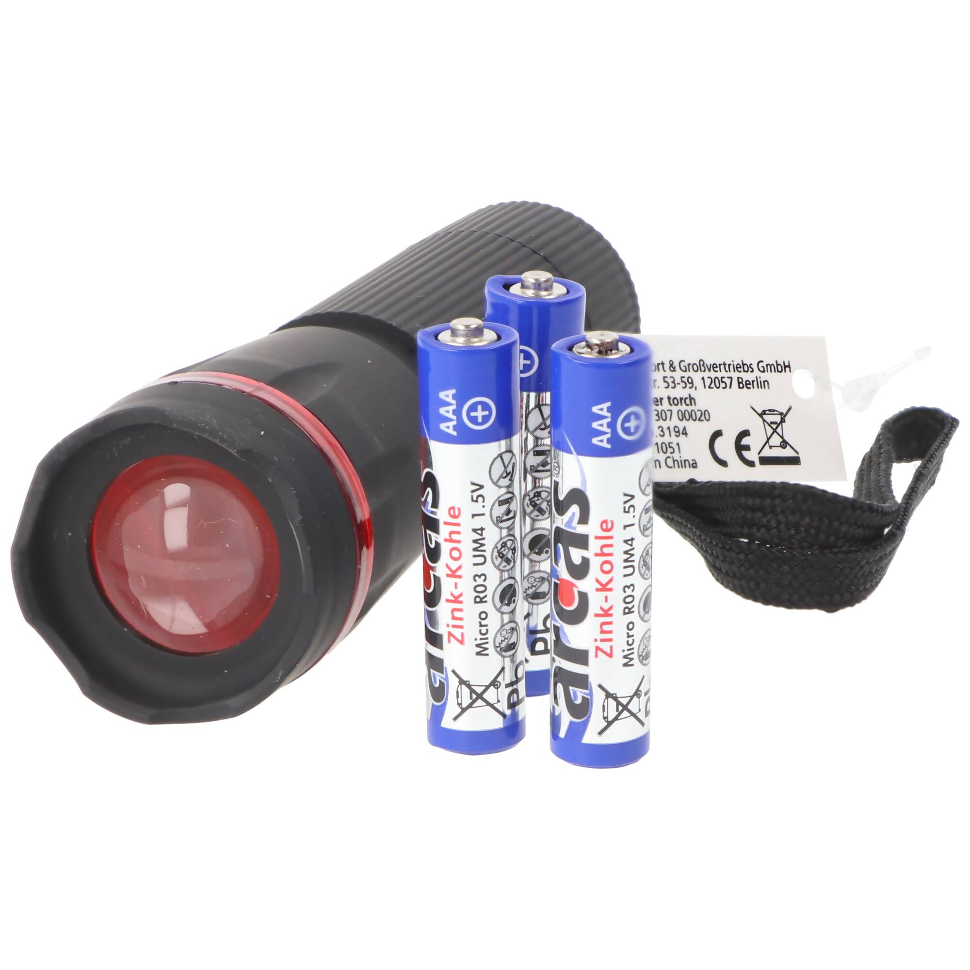 1 Watt LED Zoom Taschenlampe mit Zoom max. 60 Lumen inklusive 3 AAA Micro Batterien