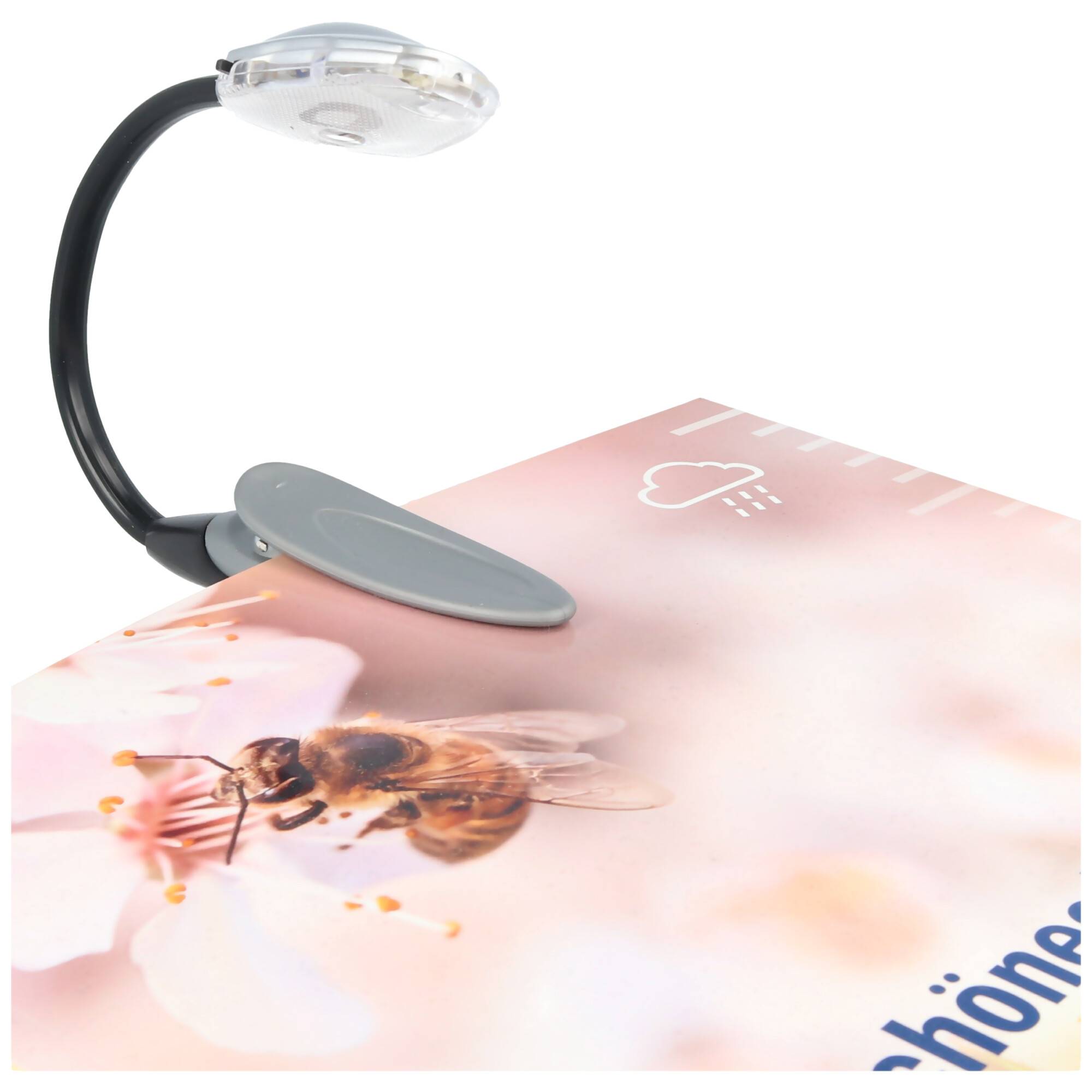 Die LED Leseleuchte inklusive der 2 Stück CR2016 Lithium Batterien