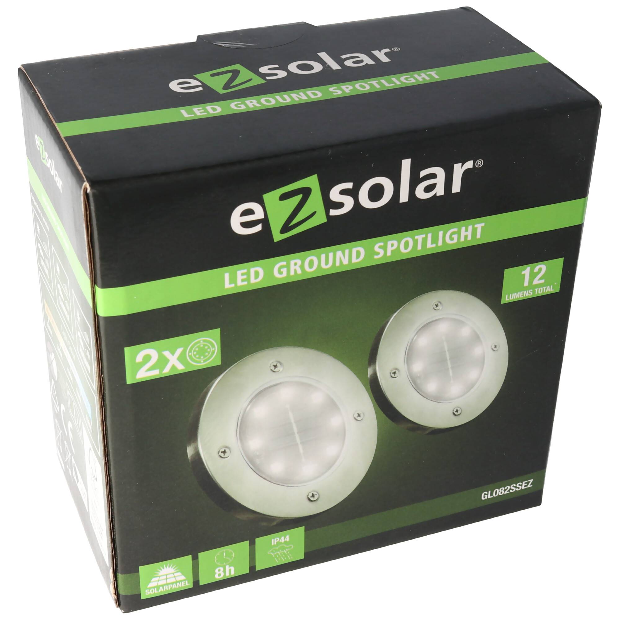 2er Set LED Solar Bodenstrahler, Edelstahl, wasserdicht IP44, inklusive NiMH AA 2,3V 400mAh Akku