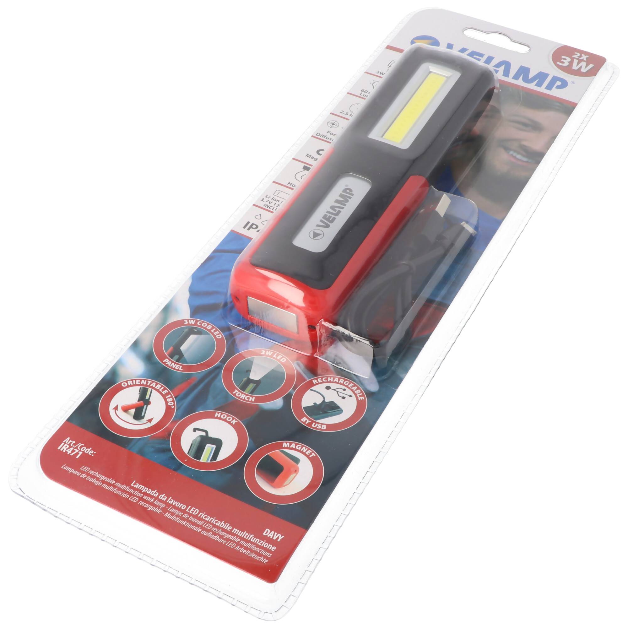 Multifunktionale LED-Arbeitsleuchte, wiederaufladbar per USB, 2in1 Arbeitsleuchte, Panelleuchte und Taschenlampe, mit Ma