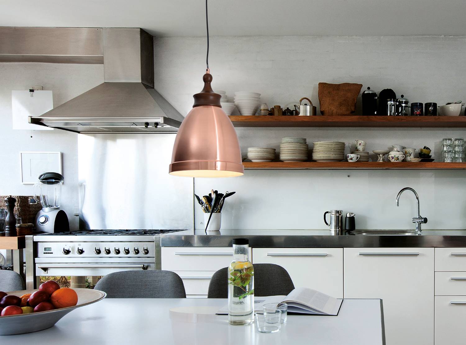 Metallpendelleuchte "PINHEAD" mit Holzoptikaufsatz