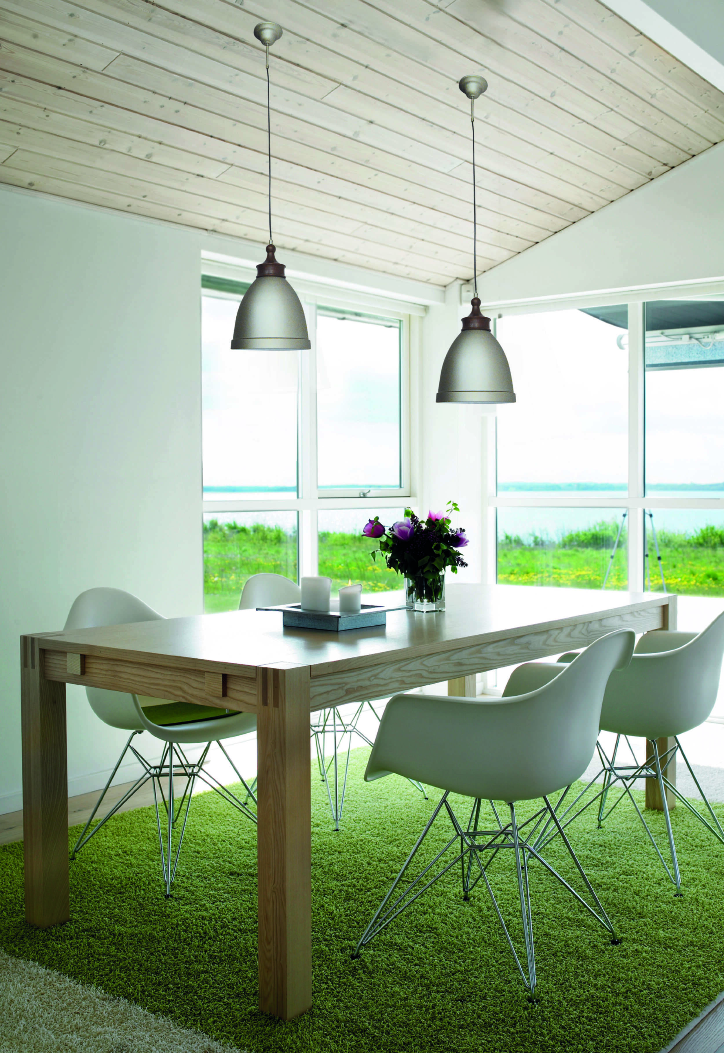 Metallpendelleuchte "PINHEAD" mit Holzoptikaufsatz