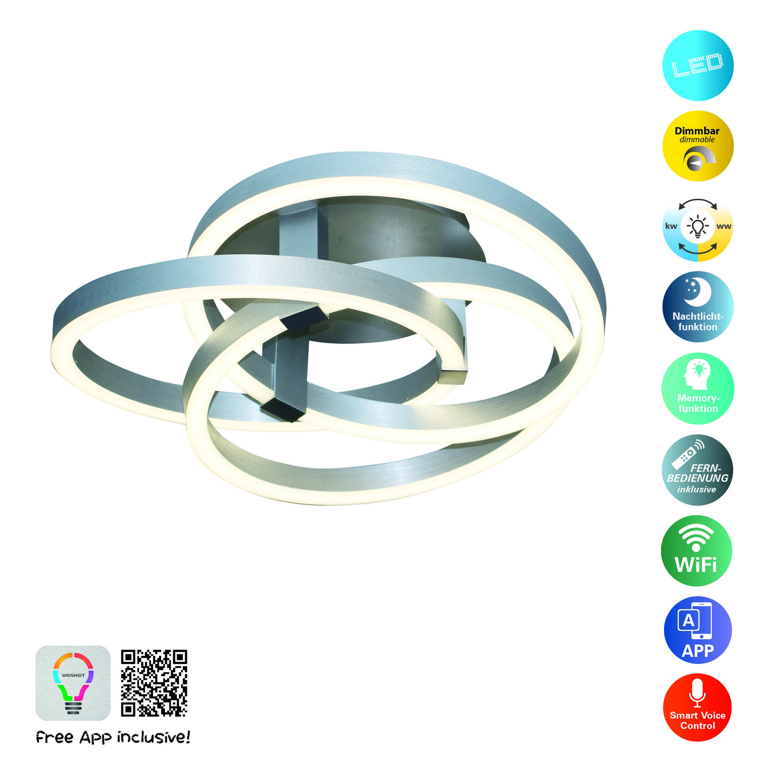 LED Deckenleuchte "DIVORA" Smart Home D: 58 cm