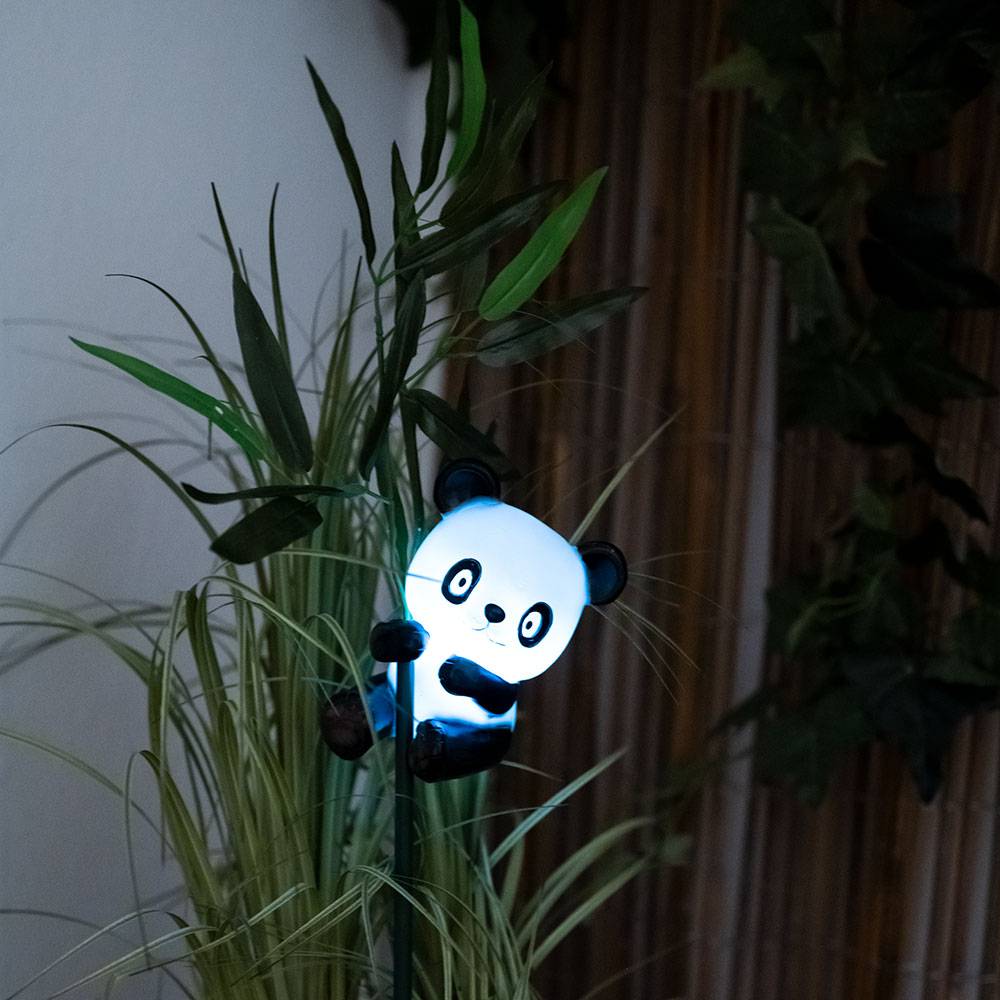 Außen Solarleuchte Panda Dekoleuchte Solarlampe Aussen Außenleuchte Steckleuchte Tierfigur, Akku, 1x LED warmweiß, H 70 cm, 3er Set