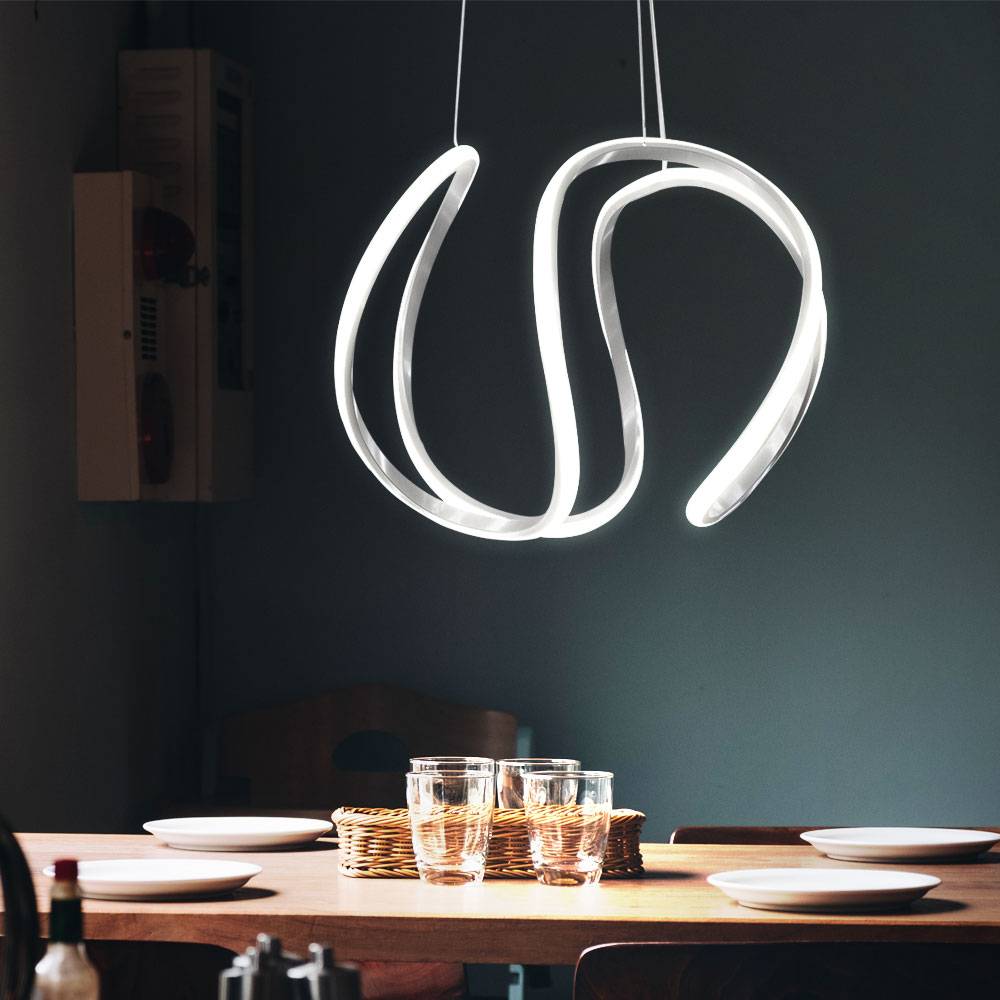 LED Hänge Leuchte dimmbar grau Decken Pendel Leuchte geschwungen Ess Schlaf Zimmer Beleuchtung