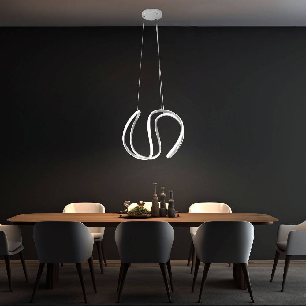 LED Hängeleuchte geschwungen Pendelleuchte dimmbar Modern Deckenleuchte hängend, Metall grau weiß, 23W 1840Lm warmweiß, LxBxH 45x44x150 cm