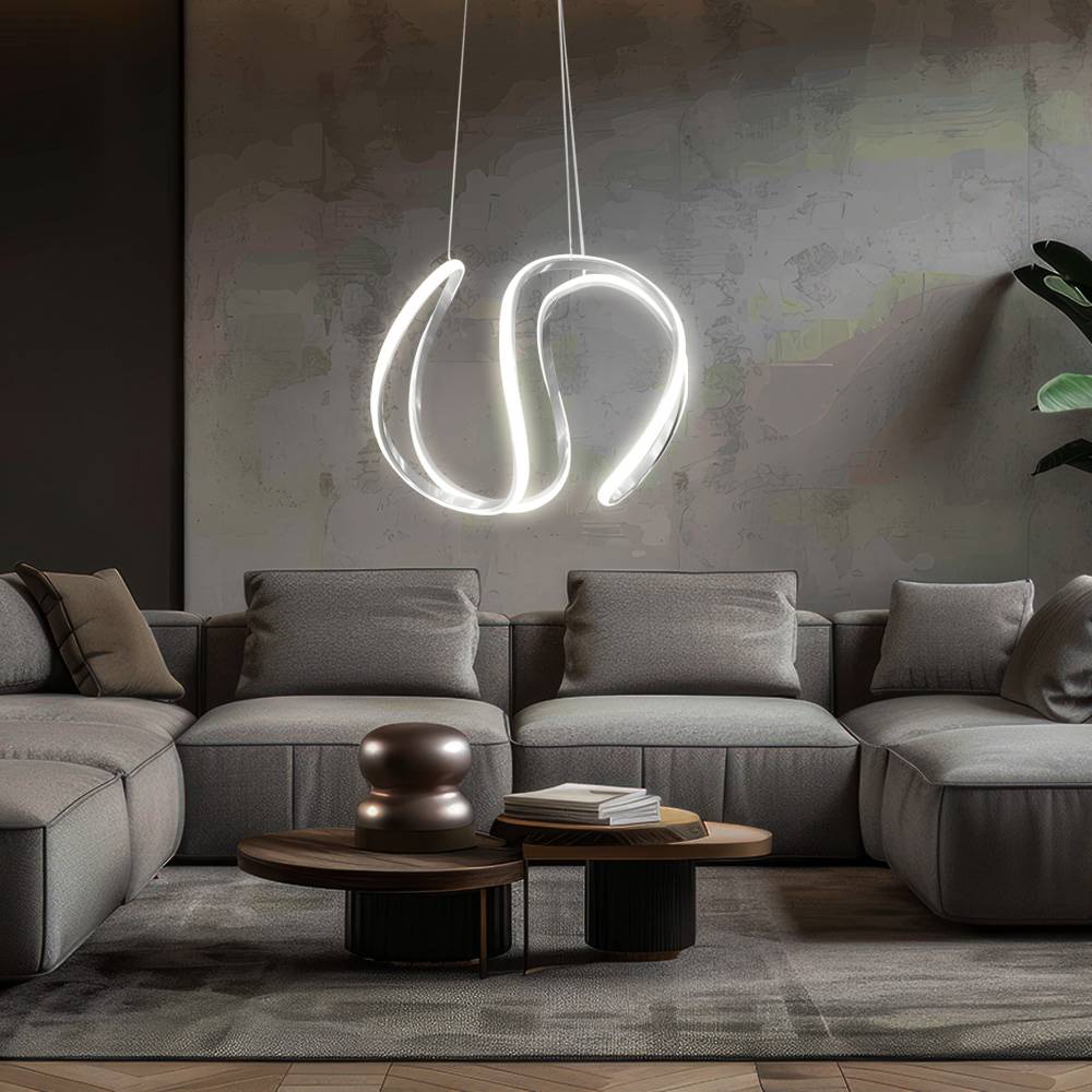 LED Hänge Leuchte dimmbar grau Decken Pendel Leuchte geschwungen Ess Schlaf Zimmer Beleuchtung