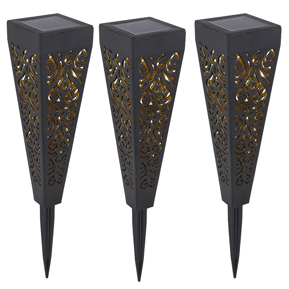 3er Set LED Solar Steck Leuchten Außen Erdspieß Garten Strahler Terrassen Lampen schwarz-gold
