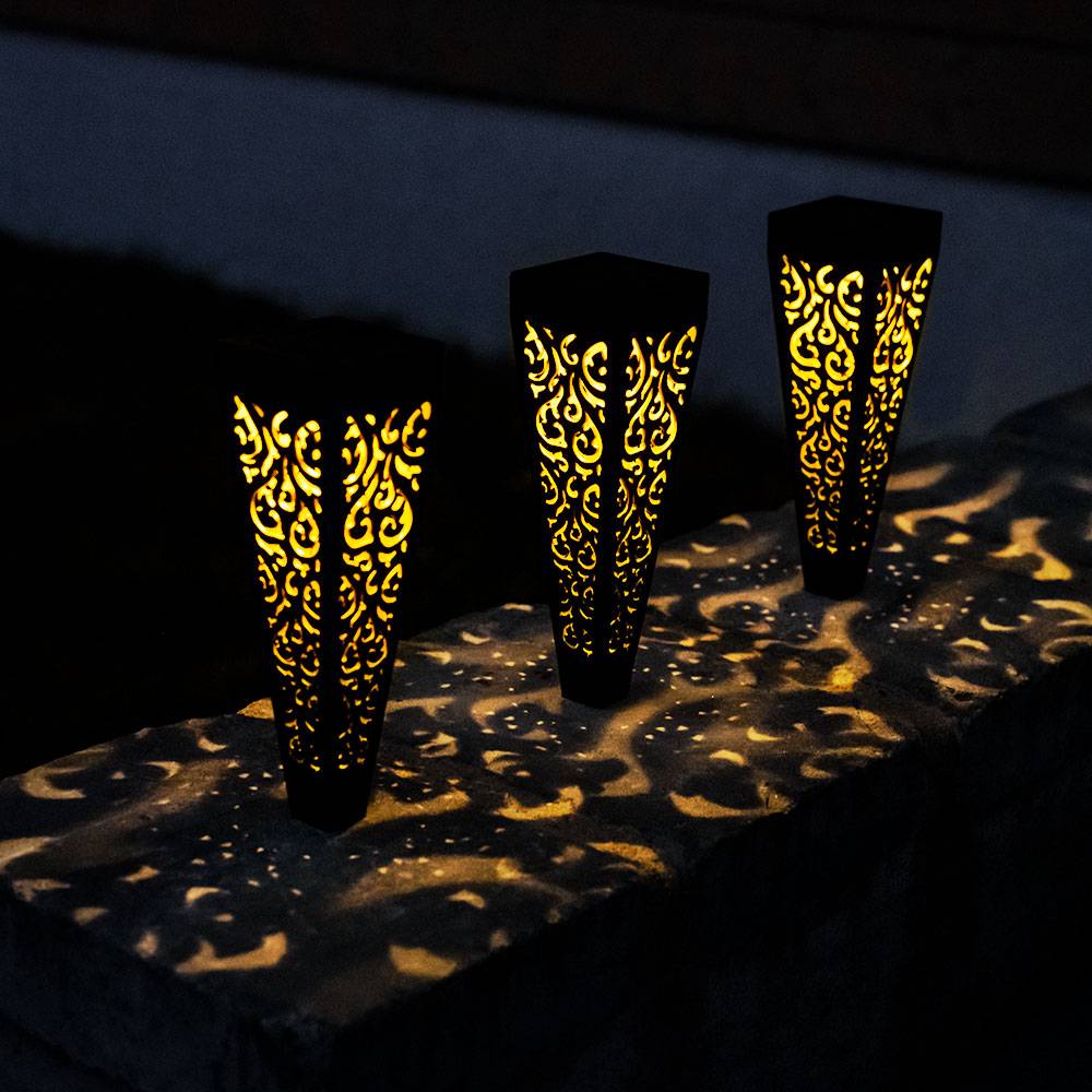 3er Set LED Solar Steck Leuchten Außen Erdspieß Garten Strahler Terrassen Lampen schwarz-gold