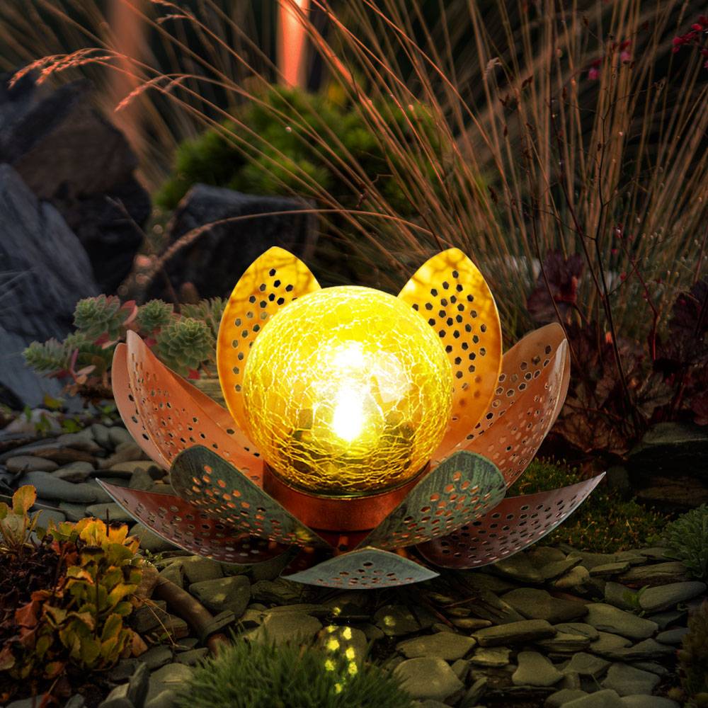 LED Garten Solar Lampe Tisch Leuchte Lotus Blume Deko Beleuchtung Balkon Hof Leuchte grün GOLD