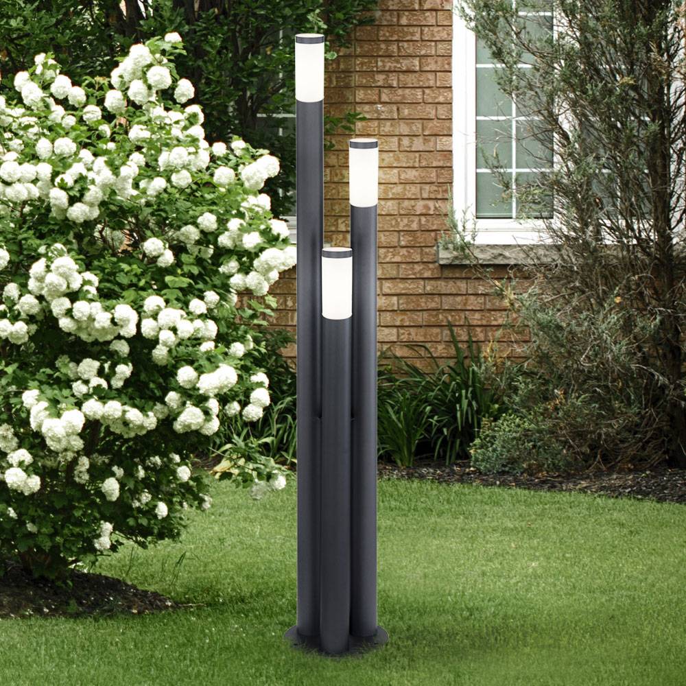 Außen Steh Leuchte Edelstahl anthrazit Garten Stand Lampe 3-Säulen Terrassen Strahler im Set inkl. LED Leuchtmittel
