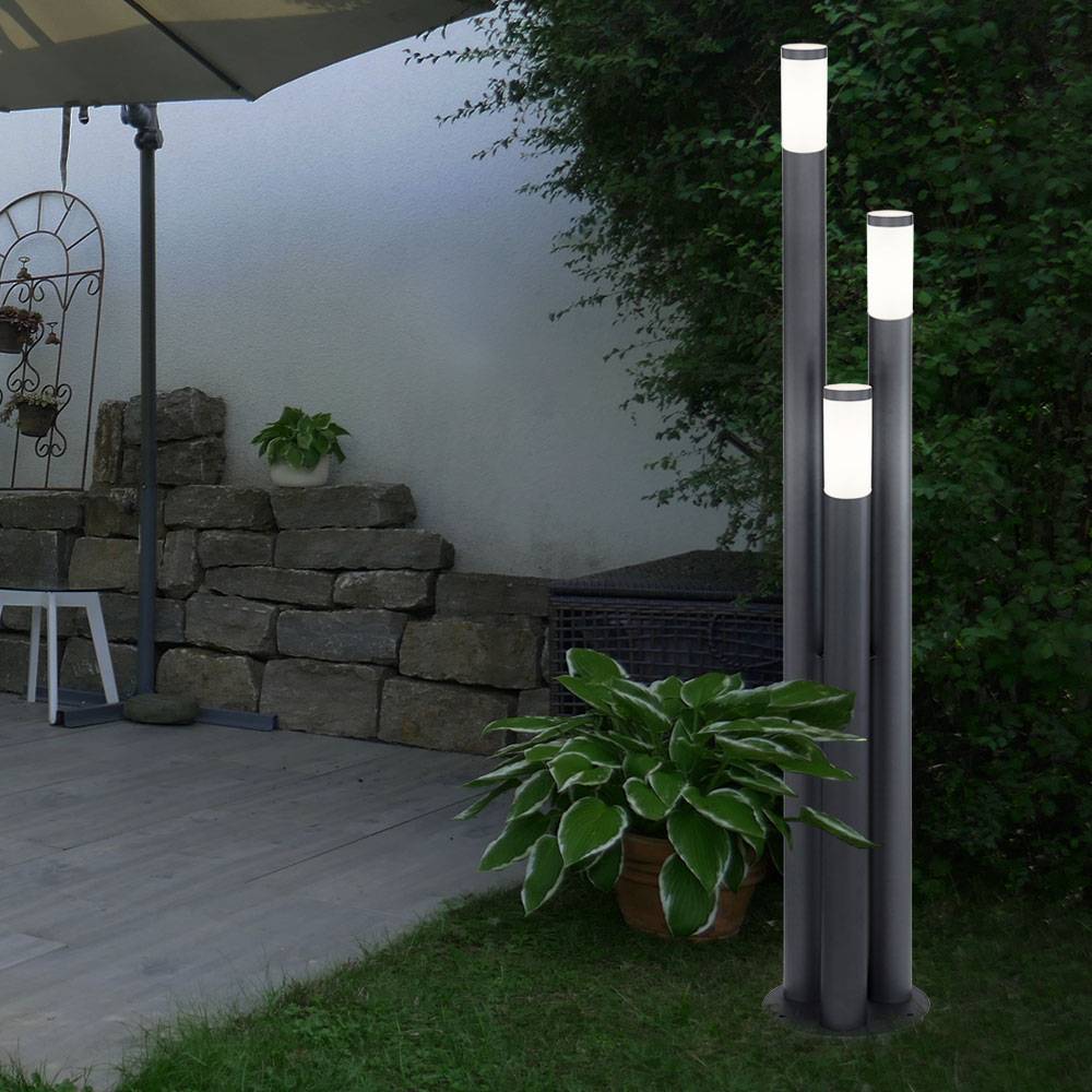 Außen Steh Leuchte Edelstahl anthrazit Garten Stand Lampe 3-Säulen Terrassen Strahler im Set inkl. LED Leuchtmittel
