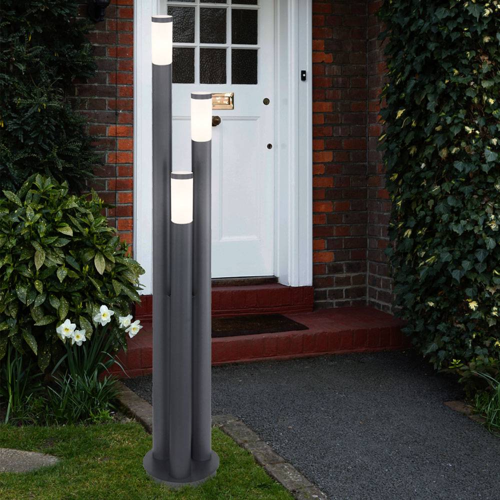 Außen Steh Leuchte Edelstahl anthrazit Garten Stand Lampe 3-Säulen Terrassen Strahler im Set inkl. LED Leuchtmittel