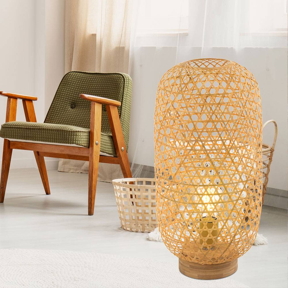 Schreib Nach Tisch Leuchte Wohn Ess Zimmer Beistell Beleuchtung Bambus Geflecht Boho Lampe natur