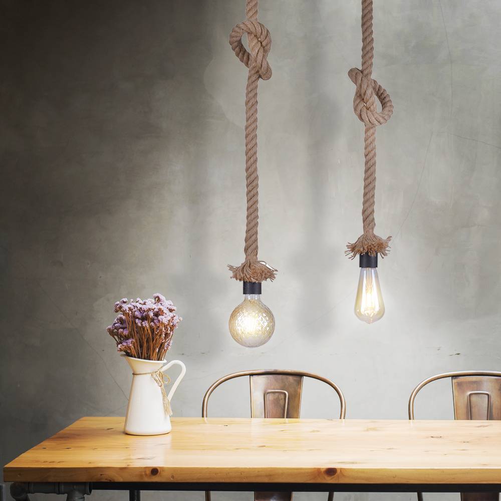Retro Decken Pendel Lampe Wohn Ess Zimmer Beleuchtung Hanf Seil Hänge Leuchte LeuchtenDirekt