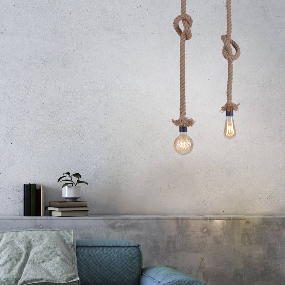 Retro Decken Pendel Lampe Wohn Ess Zimmer Beleuchtung Hanf Seil Hänge Leuchte LeuchtenDirekt