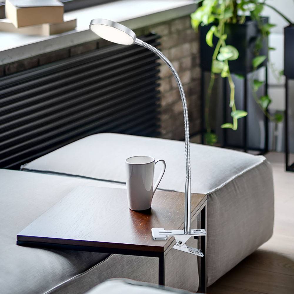LED Klemm Lese Lampe Tisch Leuchte Ess Zimmer Beleuchtung Chrom Flexo Spot Strahler beweglich