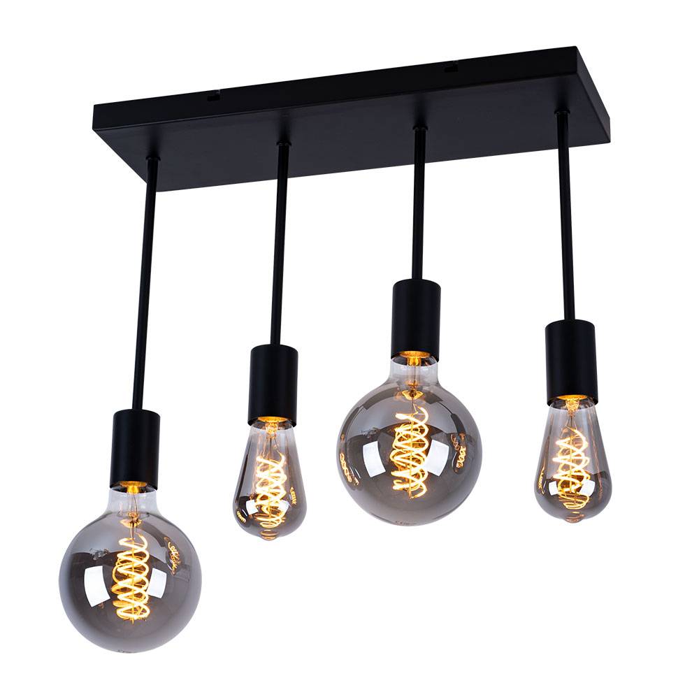 Deckenlampe Deckenleuchte Hängelampe Pendelleuchte Esszimmerlampe, 4 flammig, Metall schwarz, 4x E27 Fassungen, LxBxH 45x15x34cm