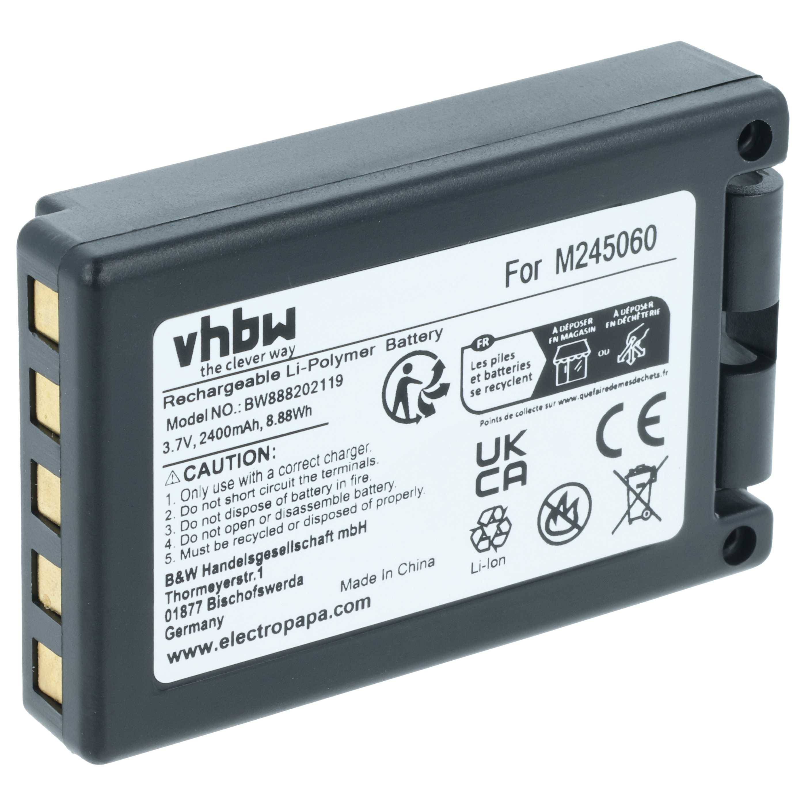 vhbw Akku Ersatz für Teleradio M245060, 22.381.2, D00004-02 für Industrie-Funkfernsteuerung Fernbedienung (2400 mAh, 3,7 V, Li-Ion) - Schwarz