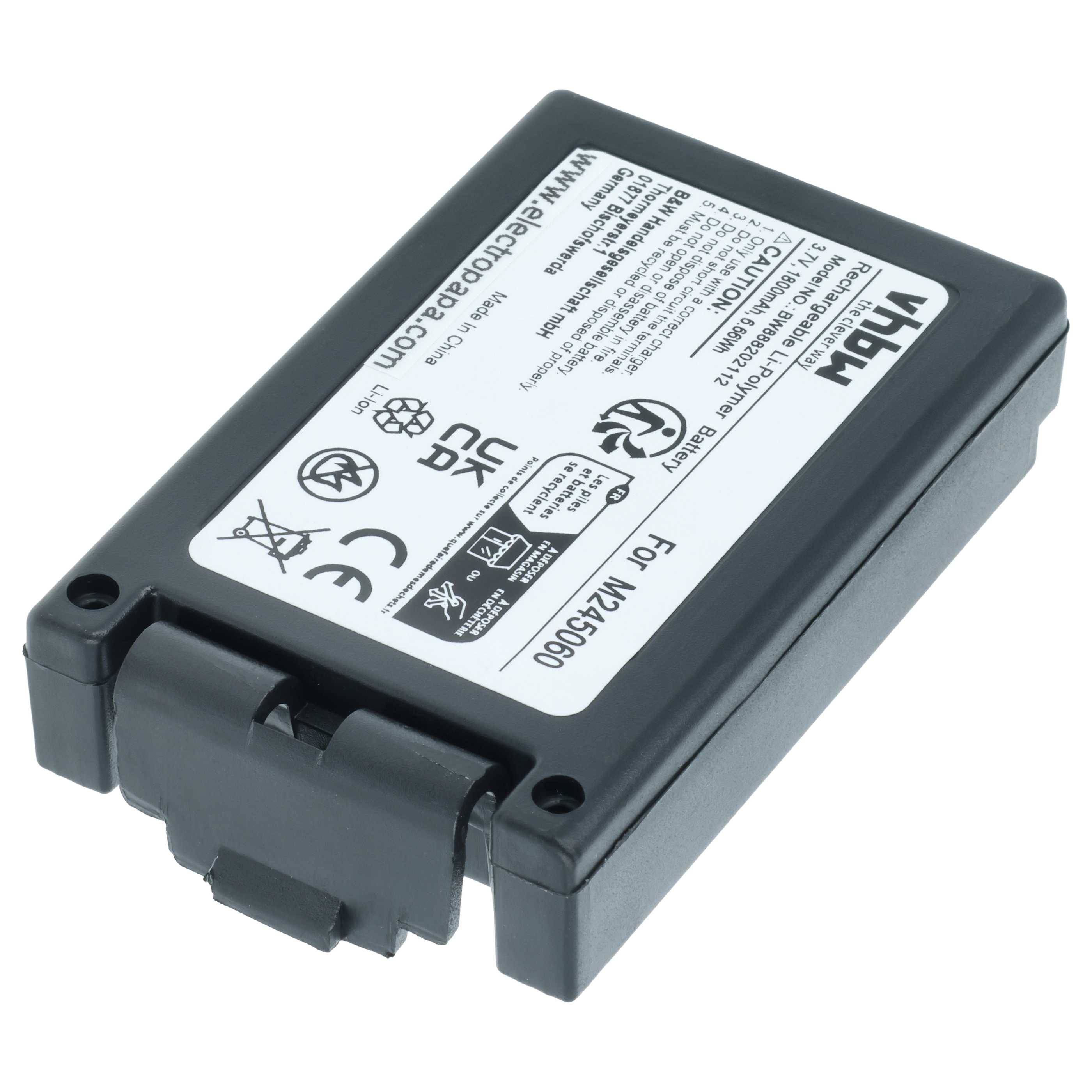 vhbw Akku Ersatz für Teleradio M245060, 22.381.2, D00004-02 für Industrie-Funkfernsteuerung Fernbedienung (1800 mAh, 3,7 V, Li-Polymer) - Schwarz
