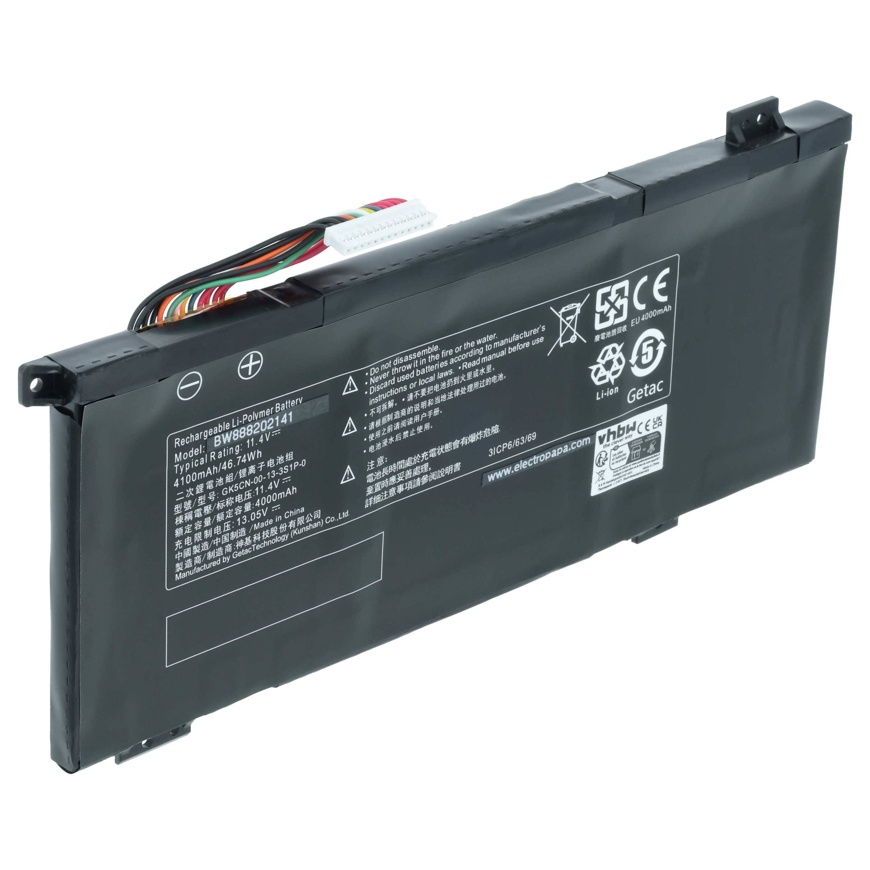 vhbw Akku kompatibel mit Machenike F117-FP7, F117-FP6t, X8Ti, F117-FP6R2, F117-FP6R Notebook (4000 mAh, 11,4 V, Li-Polymer)