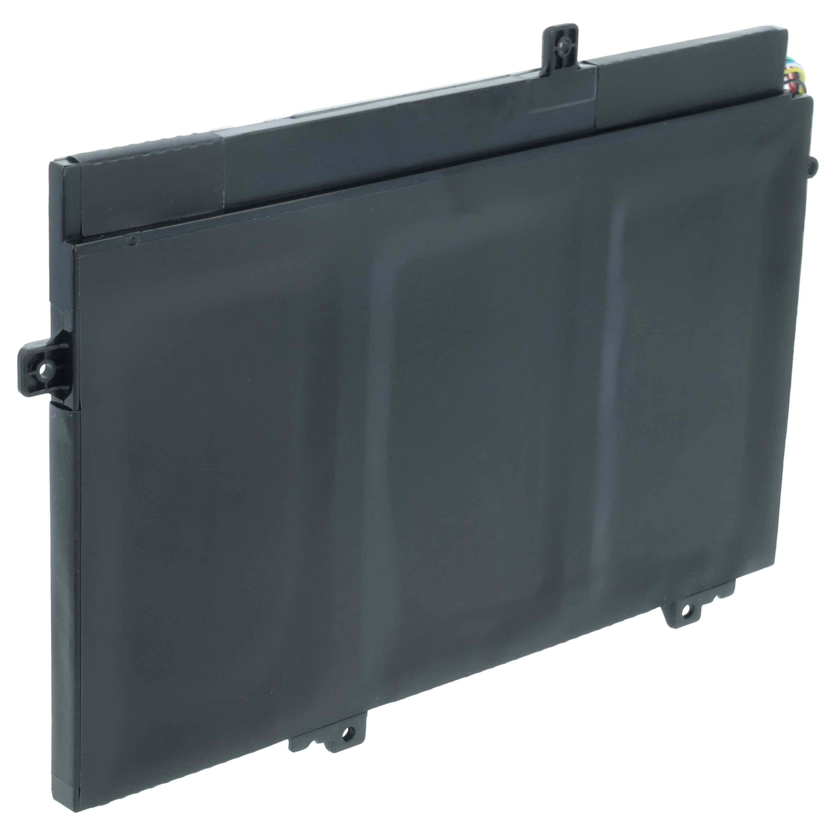 Eine rechteckige, flache schwarze Batterie, die für elektronische Geräte entwickelt wurde und sichtbare Anschlüsse sowie ein schlankes, kompaktes Design aufweist.