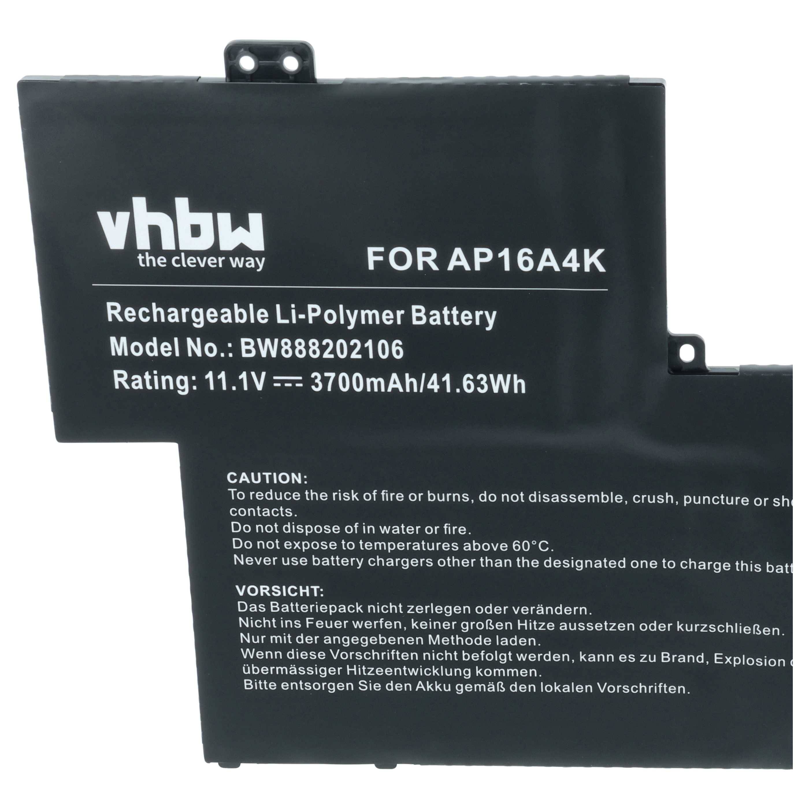 vhbw Akku kompatibel mit Acer Swift 1 SF113-31-C6WU, 1 SF113-31-C6BT, 1 SF113-31-C74M Notebook (3700 mAh, 11,25 V, Li-Polymer)