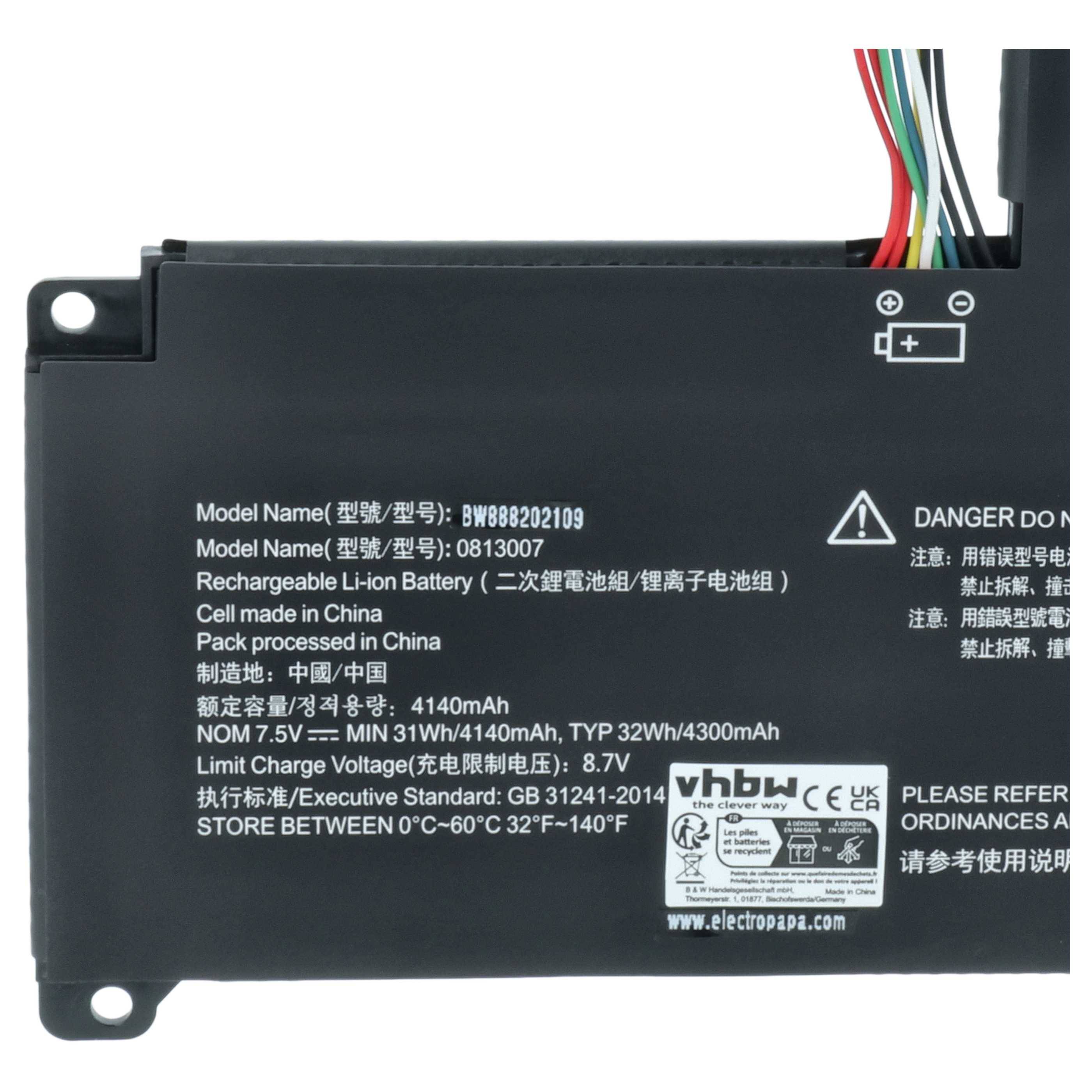 vhbw Akku kompatibel mit Lenovo IdeaPad 120S-14IAP (81A500C0GE), 120S-14IAP (81A500C7GE) Notebook (4050 mAh, 7,5 V, Li-Polymer)