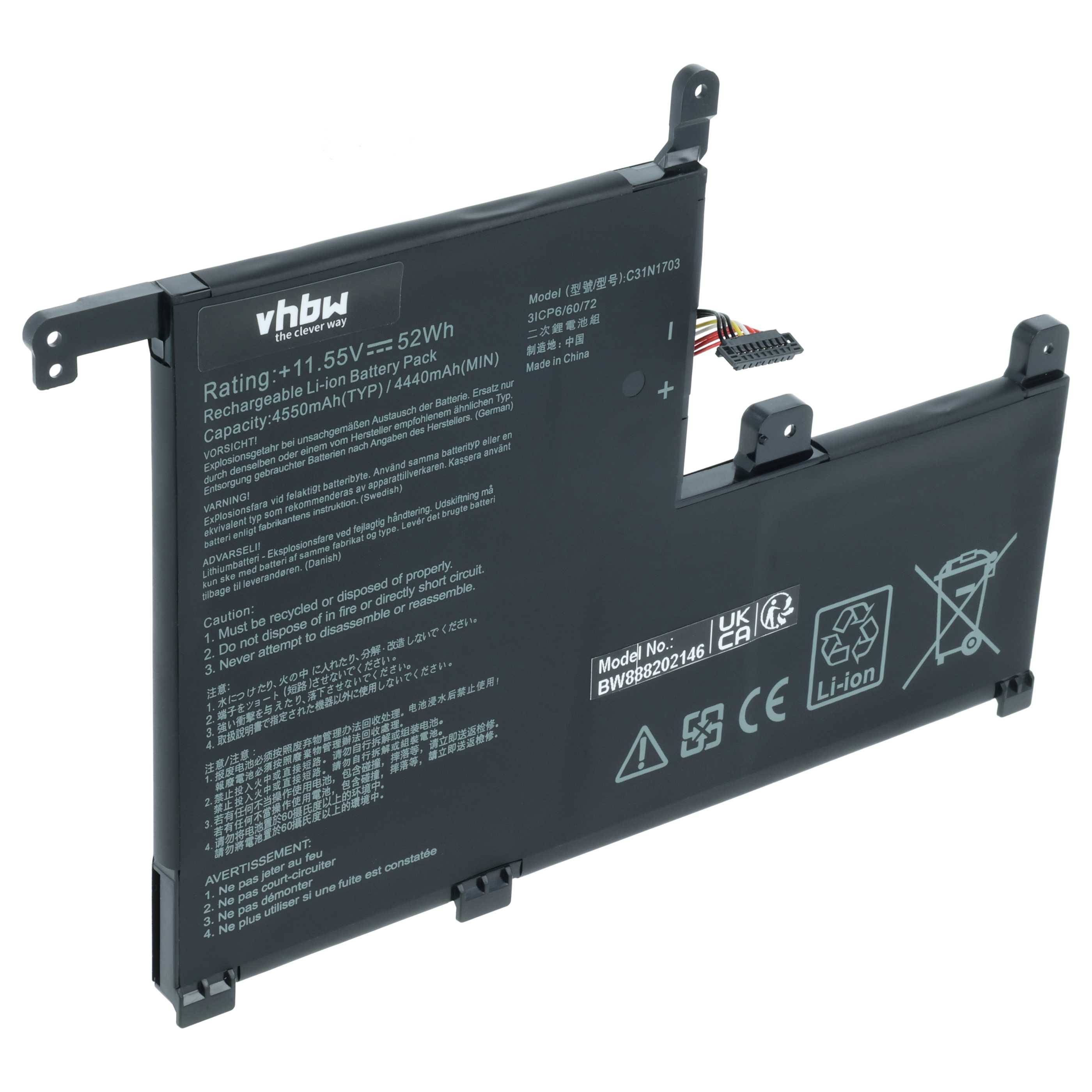 vhbw Akku kompatibel mit Asus Zenbook UX561UA-BO009R, UX561UA-BO020R, UX561UA-BO021R Notebook (4500mAh, 11.52V, Li-Polymer)