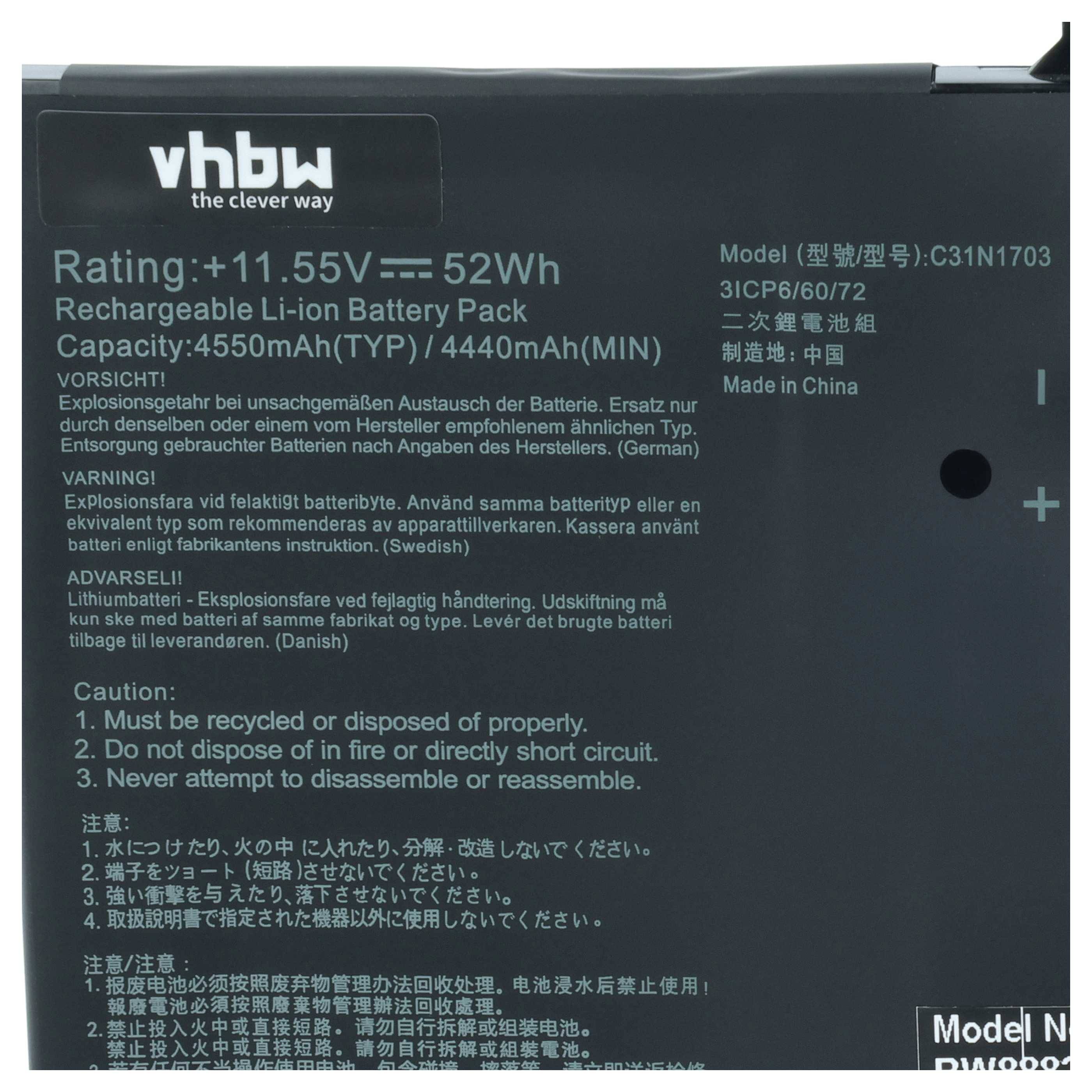 vhbw Akku kompatibel mit Asus ZenBook UX561UN-BO012T, UX561UN-BO013T, UX561UN-BO013R Notebook (4500 mAh, 11,52 V, Li-Polymer)