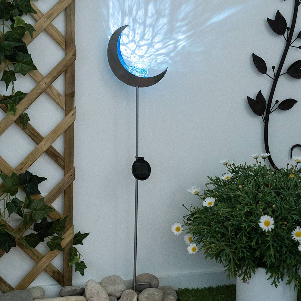 LED Solar Außen Steck Erdspieß Lampe Flammen Effekt silber Garten Glas Kugel blau Hof Deko Leuchte