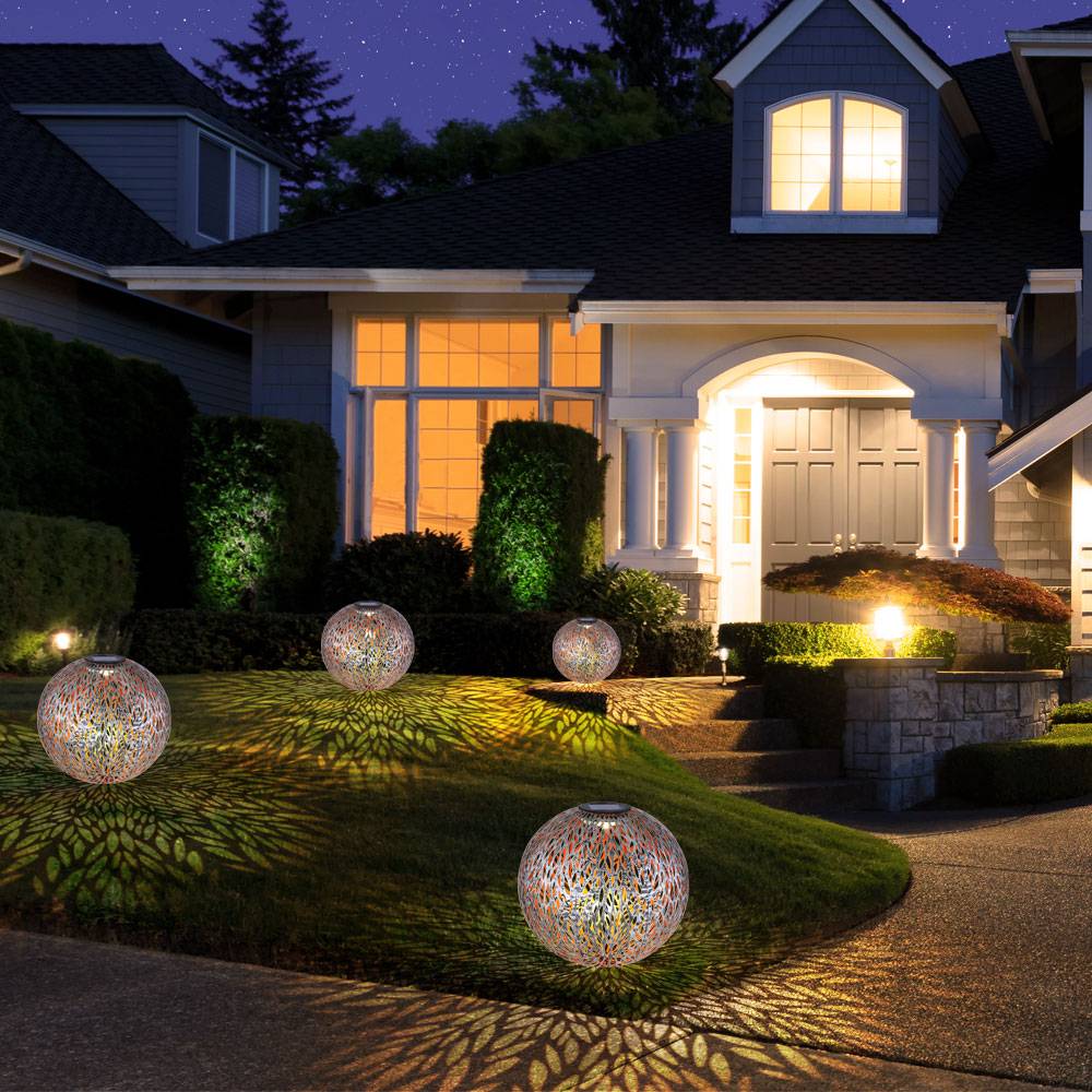 Solar Kugelleuchte Außen Solarkugelleuchte Garten, Dekor Stanzungen, antik-silber gold, LED AKKU, DxH 27 x 38 cm