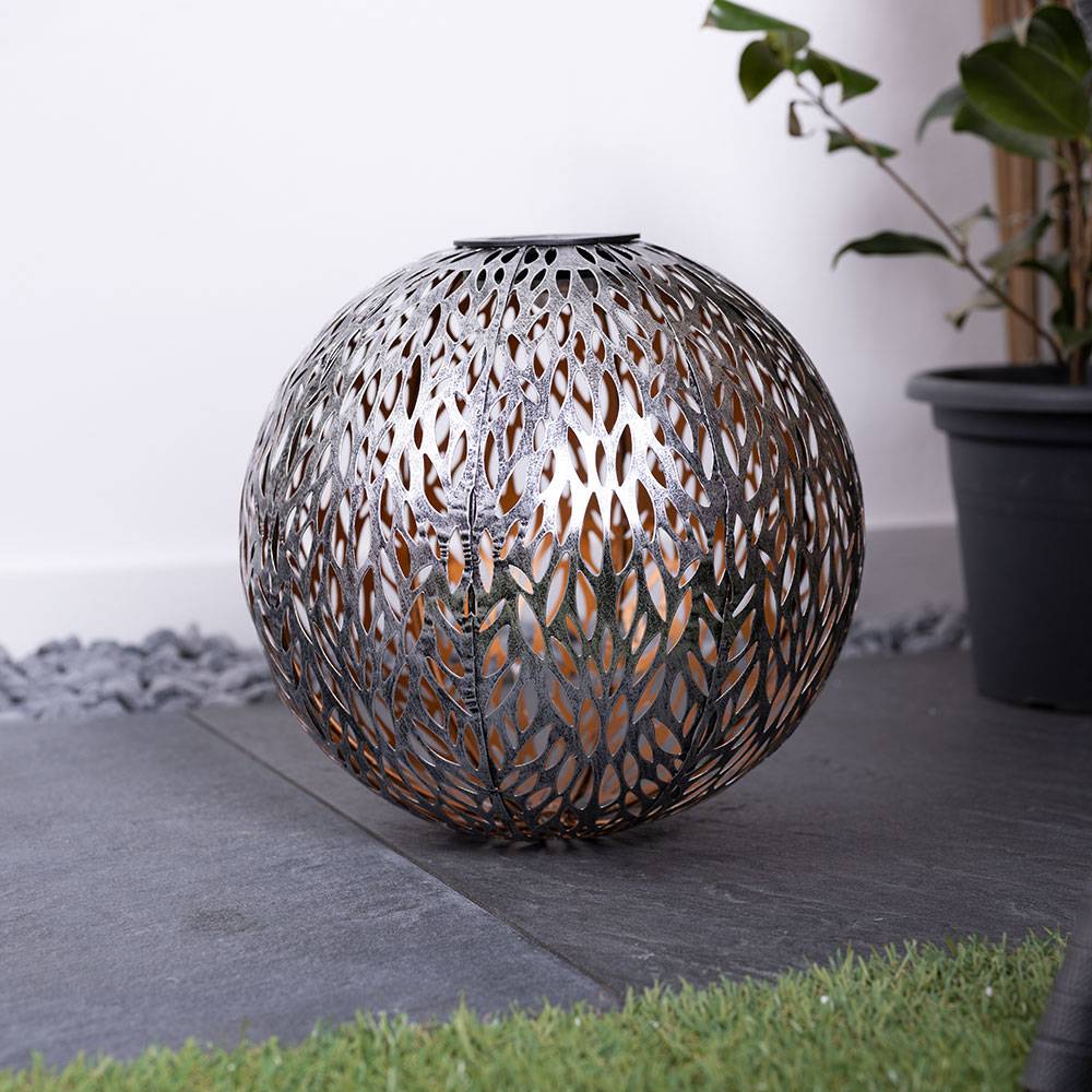 Solar Kugelleuchte Außen Solarkugelleuchte Garten, Dekor Stanzungen, antik-silber gold, LED AKKU, DxH 27 x 38 cm