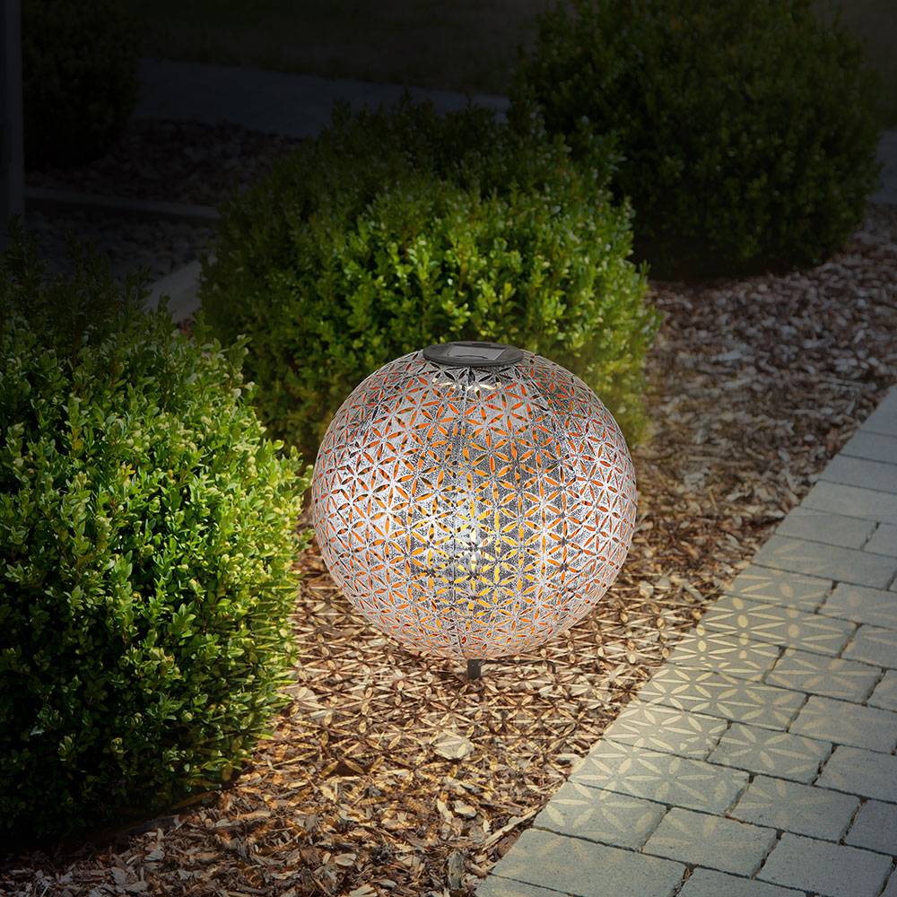 LED Außen SOLAR Steck Leuchte Kugel Terrassen Strahler silber-grau Garten Deko Lampe Erdspieß