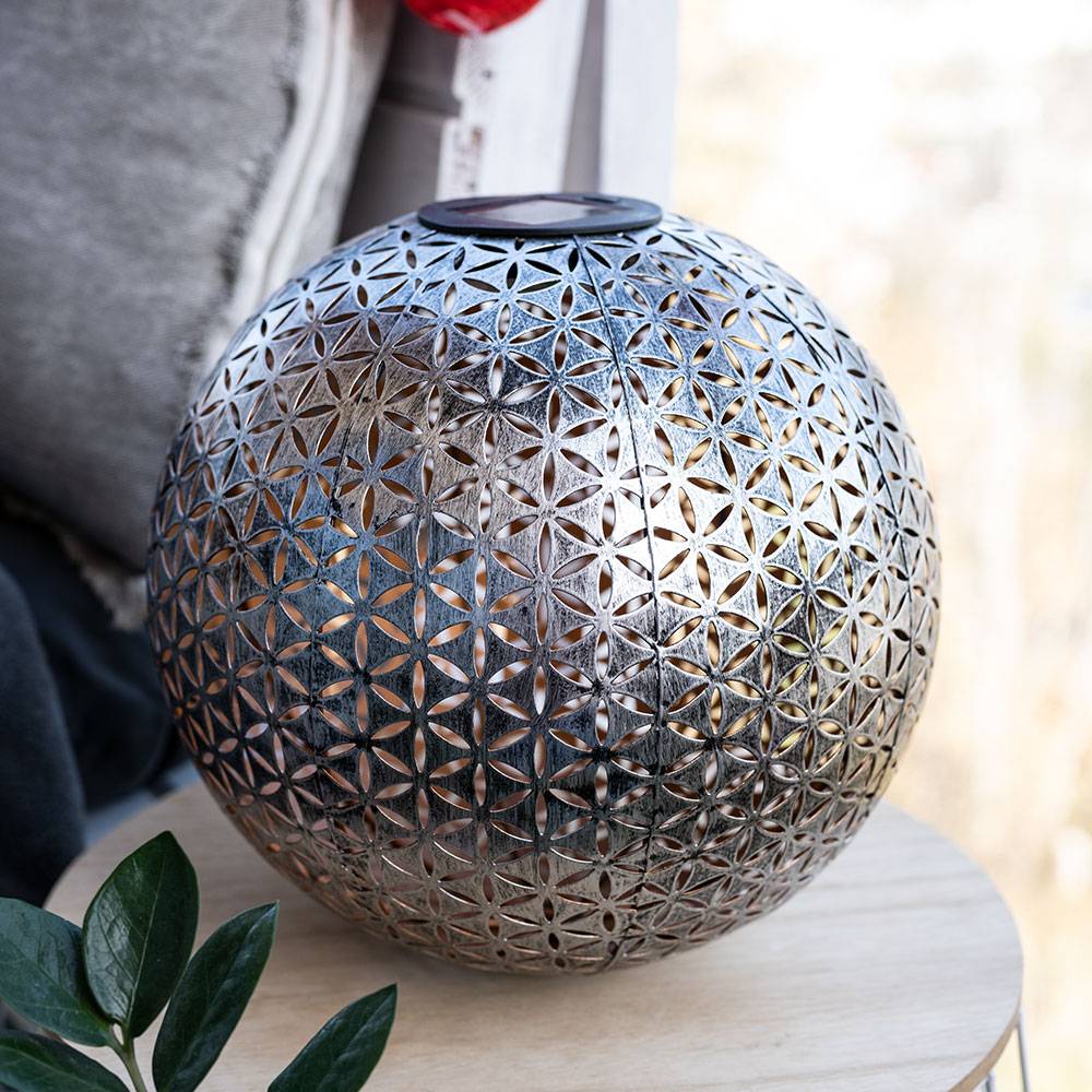 LED Außen SOLAR Steck Leuchte Kugel Terrassen Strahler silber-grau Garten Deko Lampe Erdspieß