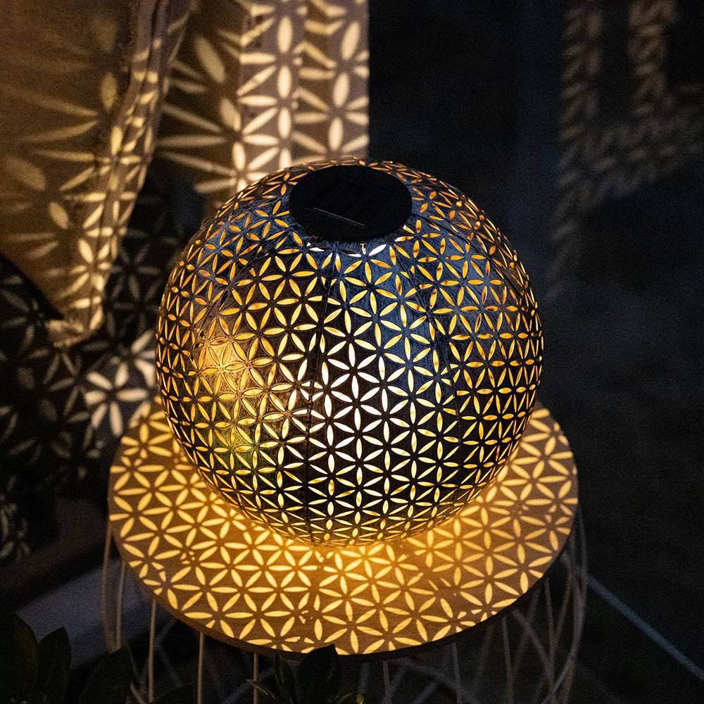 Solarlampe Steckleuchte Kugel Garten Terrassen Erdspieß orientalisch, Metall silber grau, Akku, 1x LED warmweiß, DxH 27x38 cm