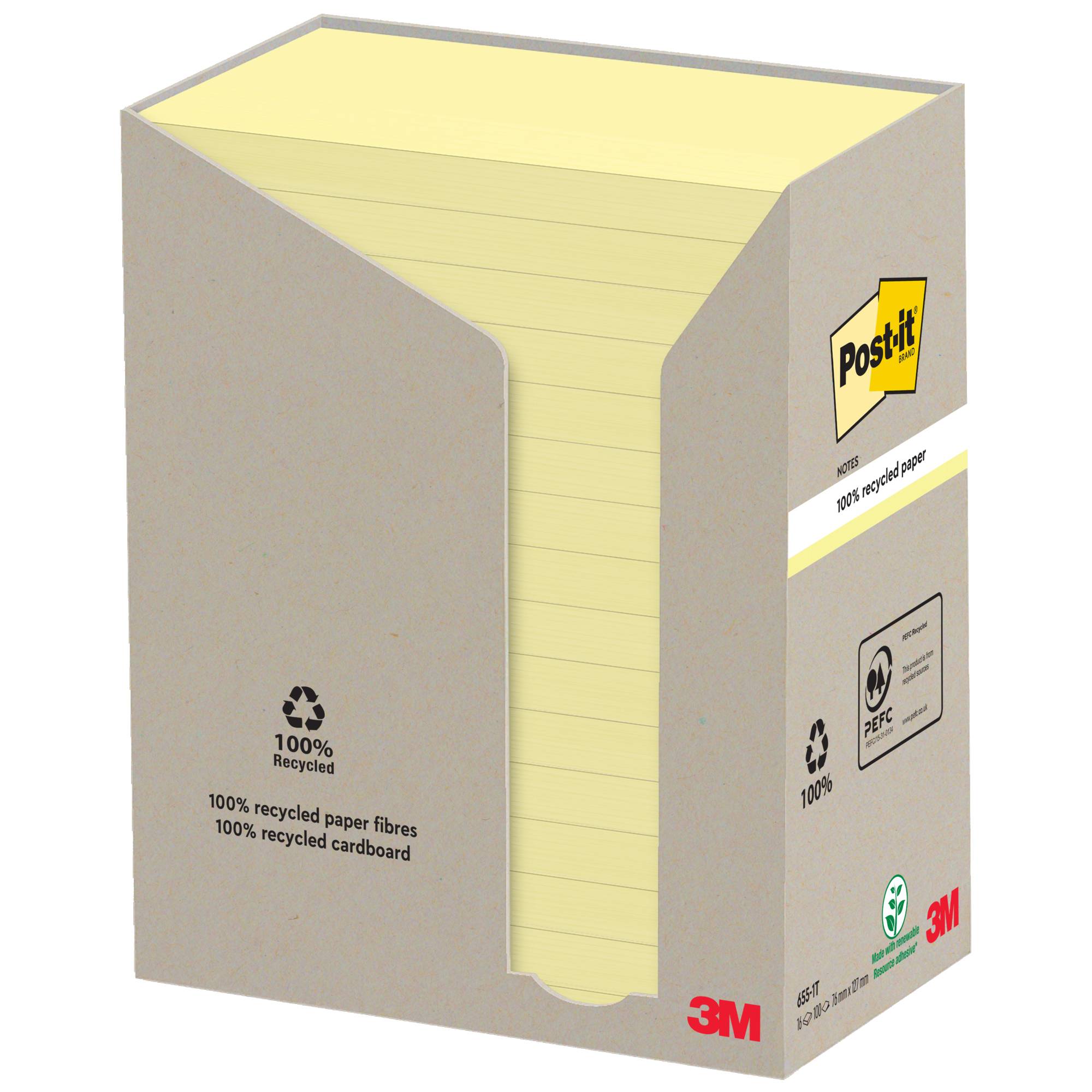 Post-it Haftnotiz Recycling 655-1T 127x76mm ge 16St