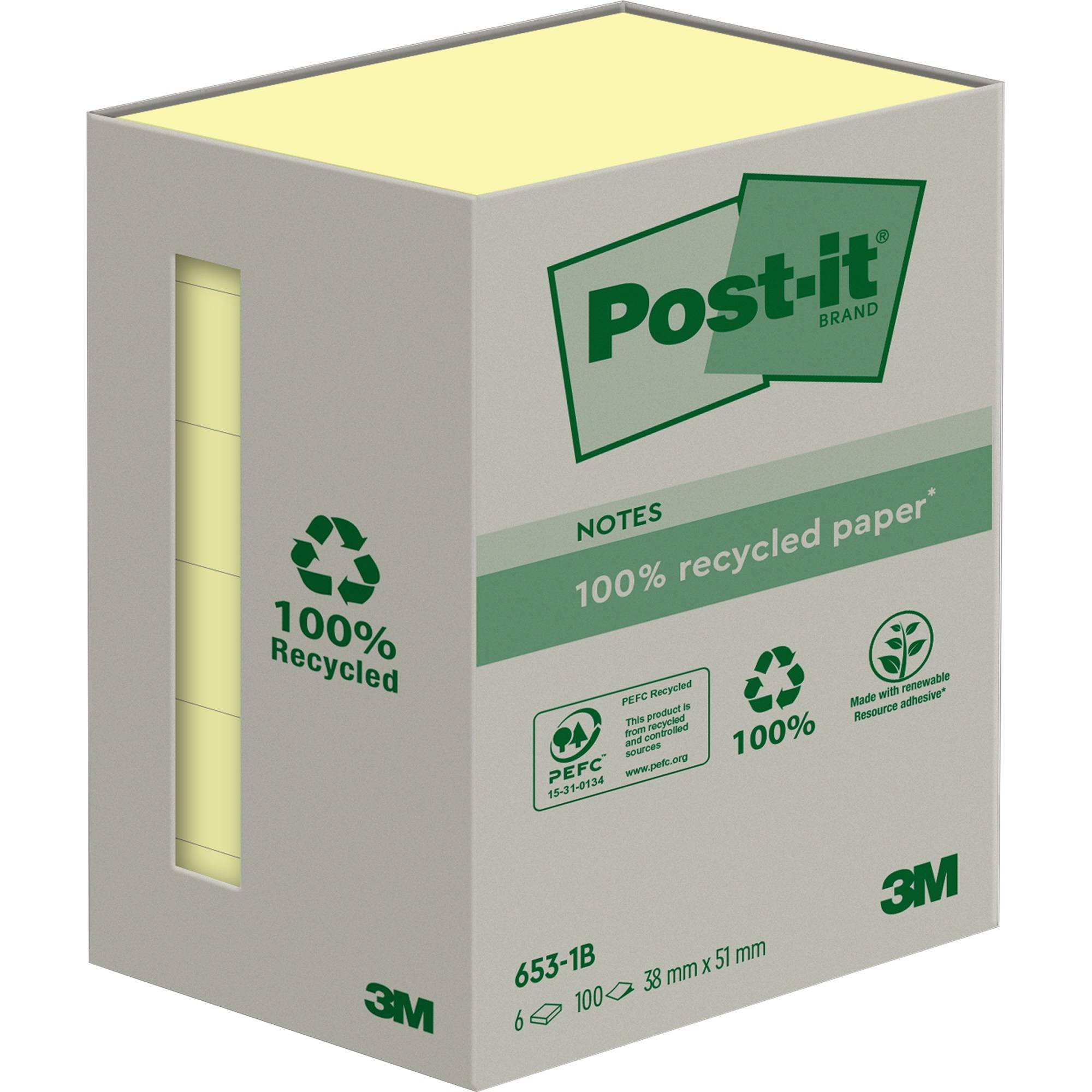 Post-it Haftnotiz Recycling Notes 653-1B 38x51mm ge 6x100Bl
