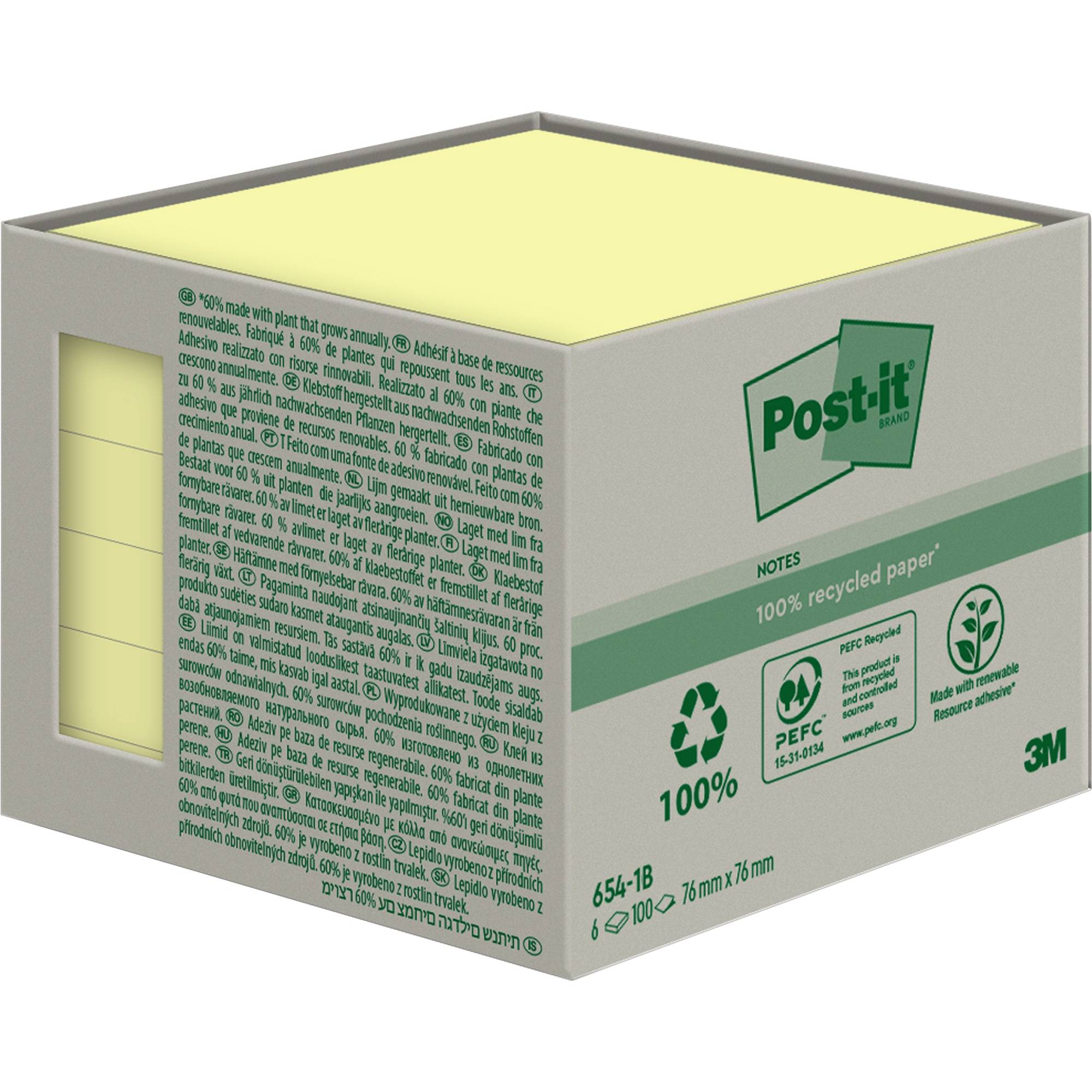Post-it Haftnotiz Recycling 654-1B 76x76mm ge 6St