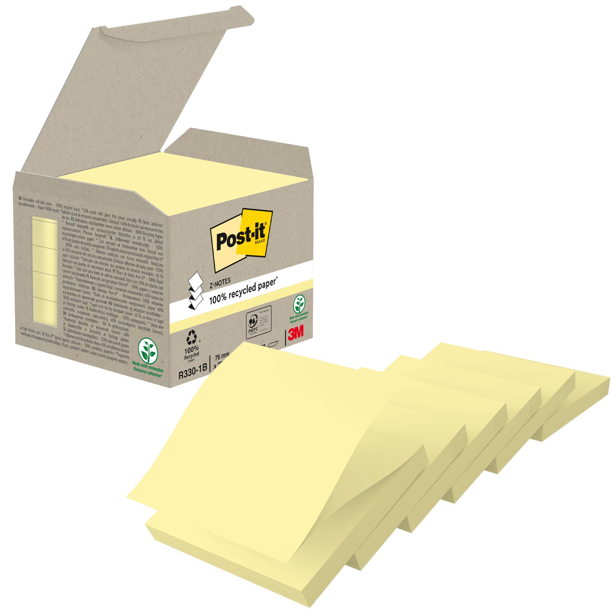 Post-it Haftnotiz Recycling Z-Notes R330-1B ge 6x100Bl